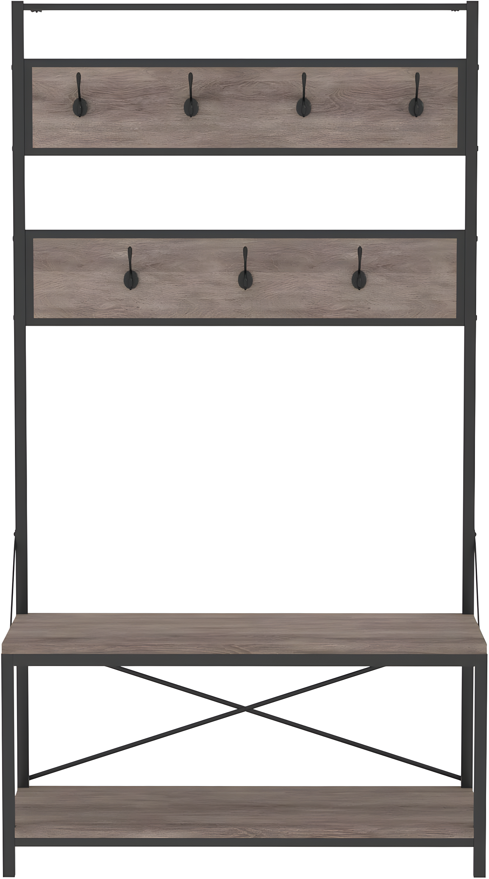 Driftwood and Black Industrial Hall Tree with Bench and Storage