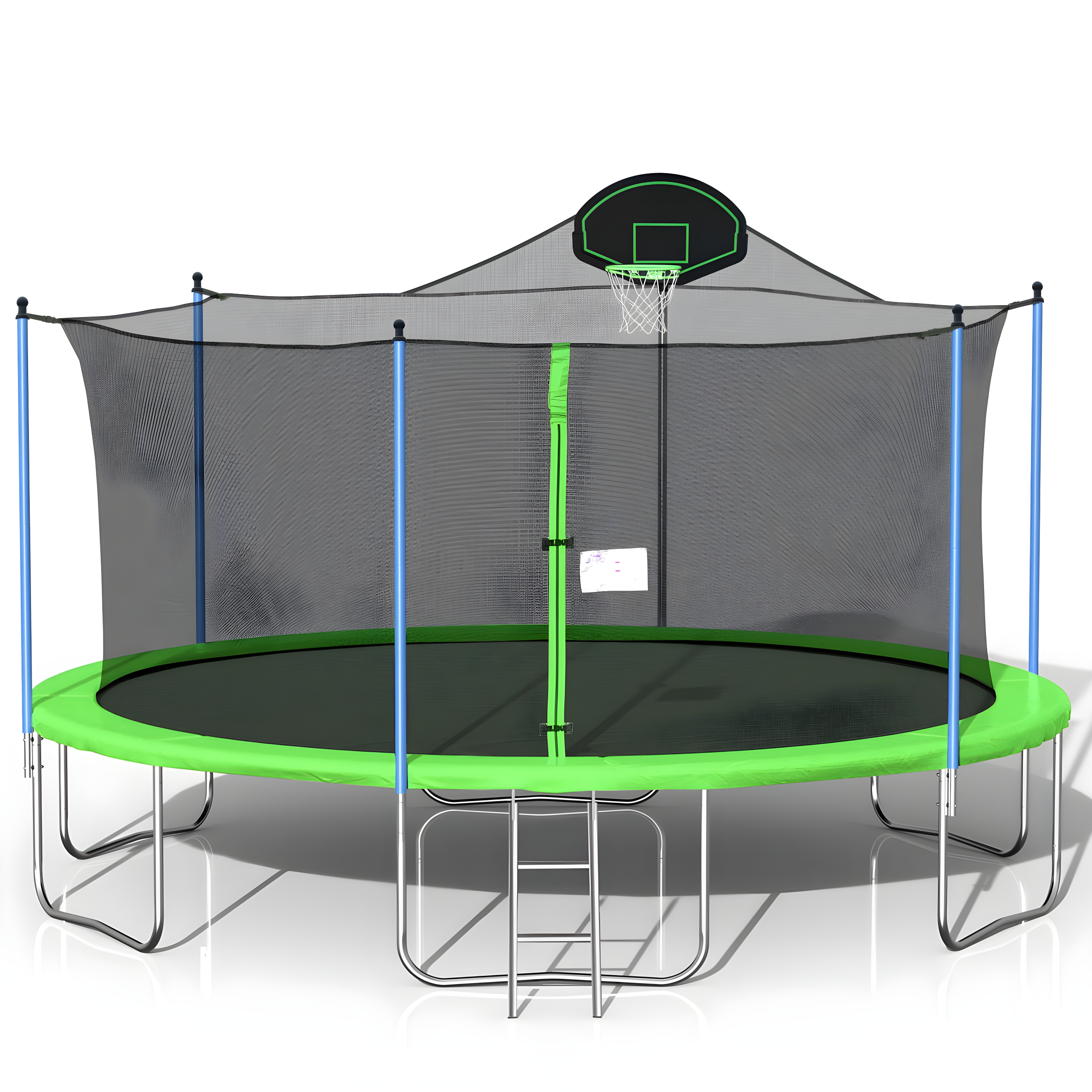 16FT Trampoline with Safety Enclosure Net, Basketball Hoop, Heavy Duty Outdoor Recreational Trampoline for Family, Exercise Fitness Backyards Trampoline for Adults & Kids, Green