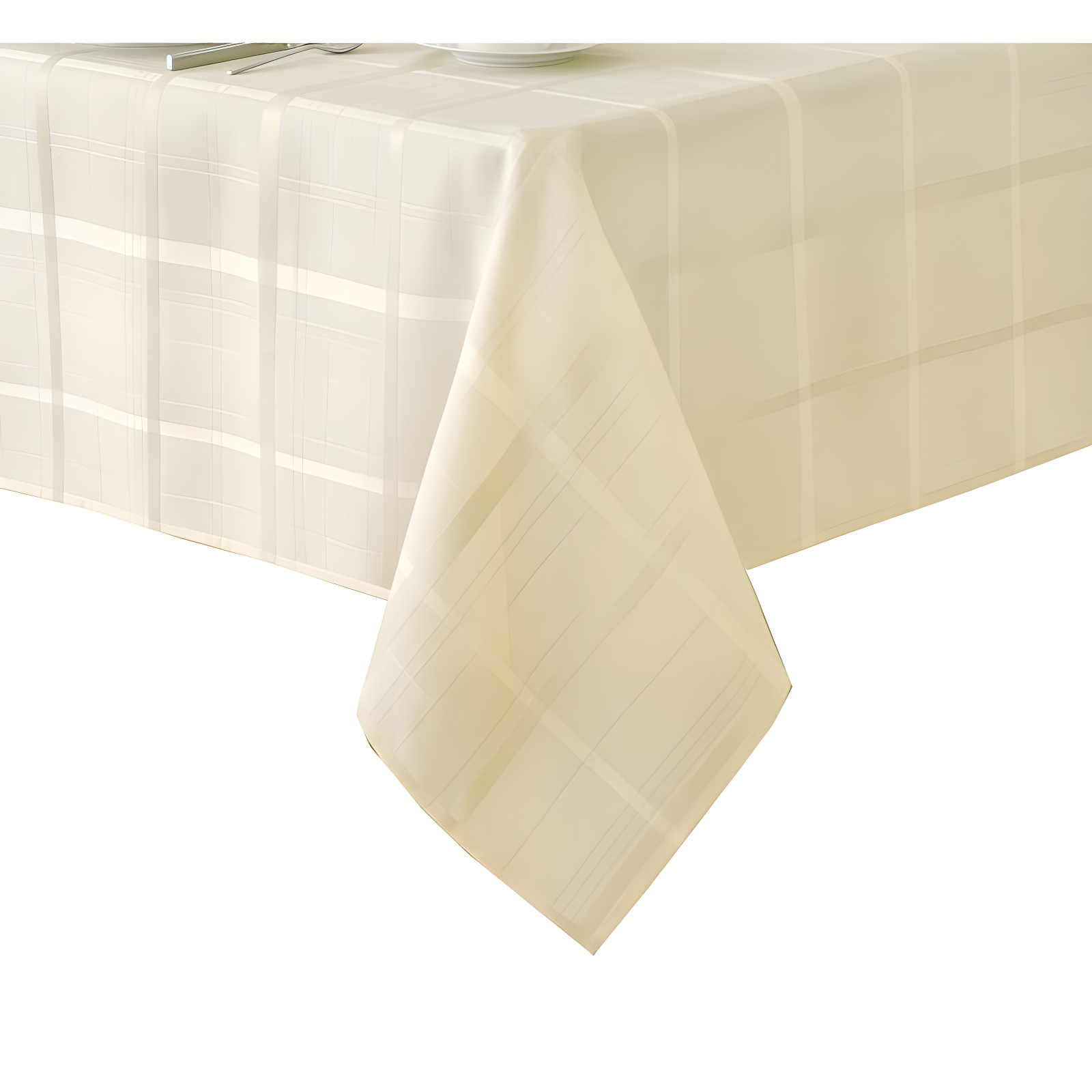 Elegance Plaid Stain & Water Resistant Tablecloth - 60" x 84" Rectangle - Beige - Elrene Home Fashions