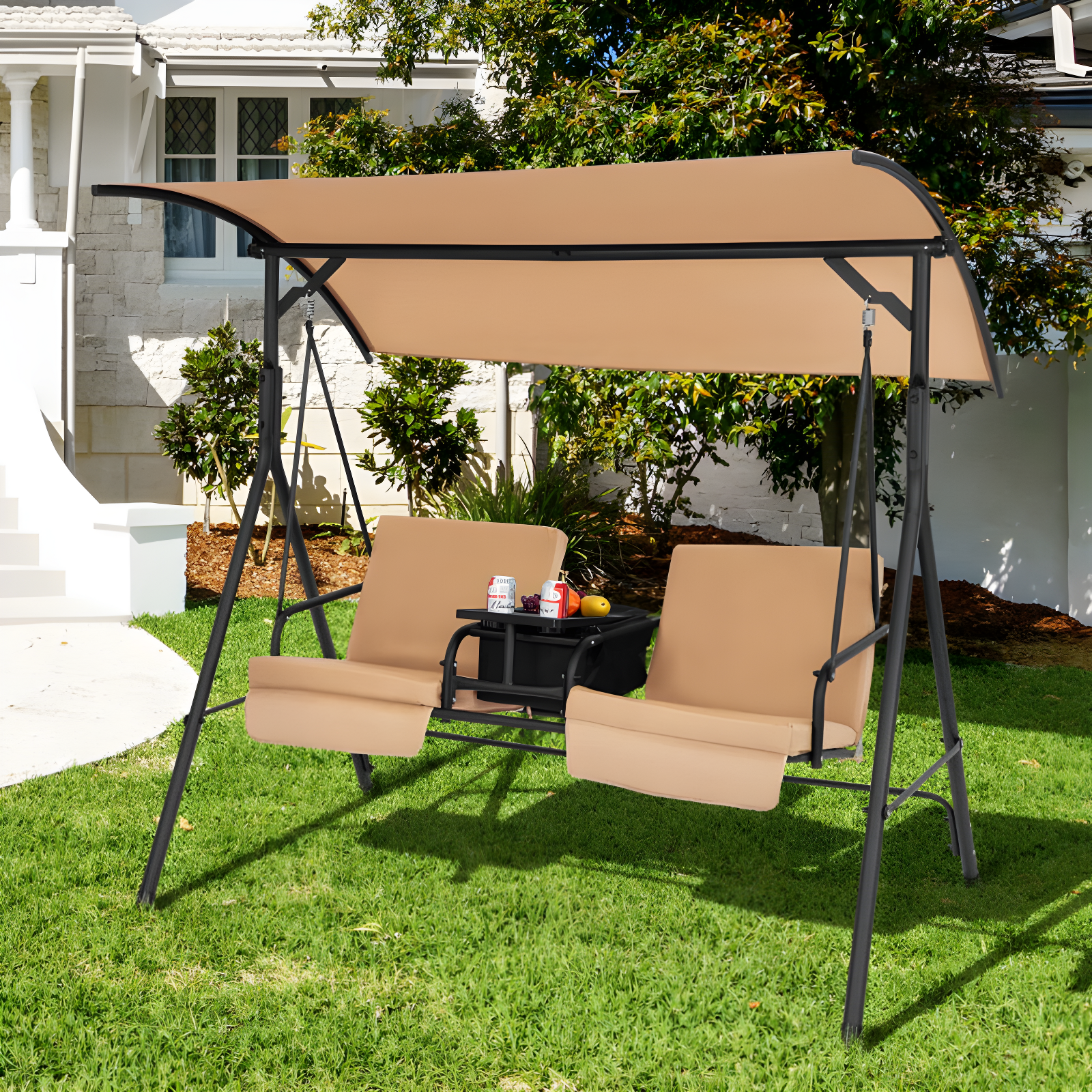 Porch Swing Chair With Adjustable Canopy