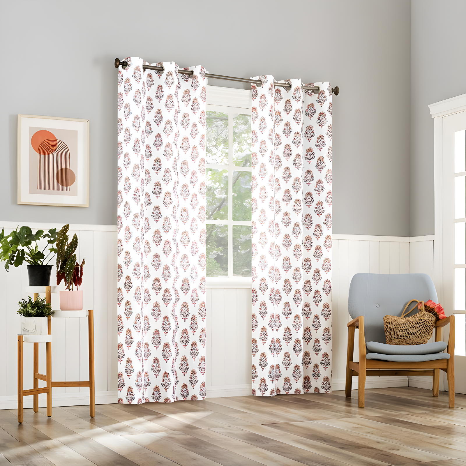 40"x84" No. 918 Light Filtering Semi-Sheer Avie Global Medallion Grommet Curtain Panel Apricot Orange: Modern Decor