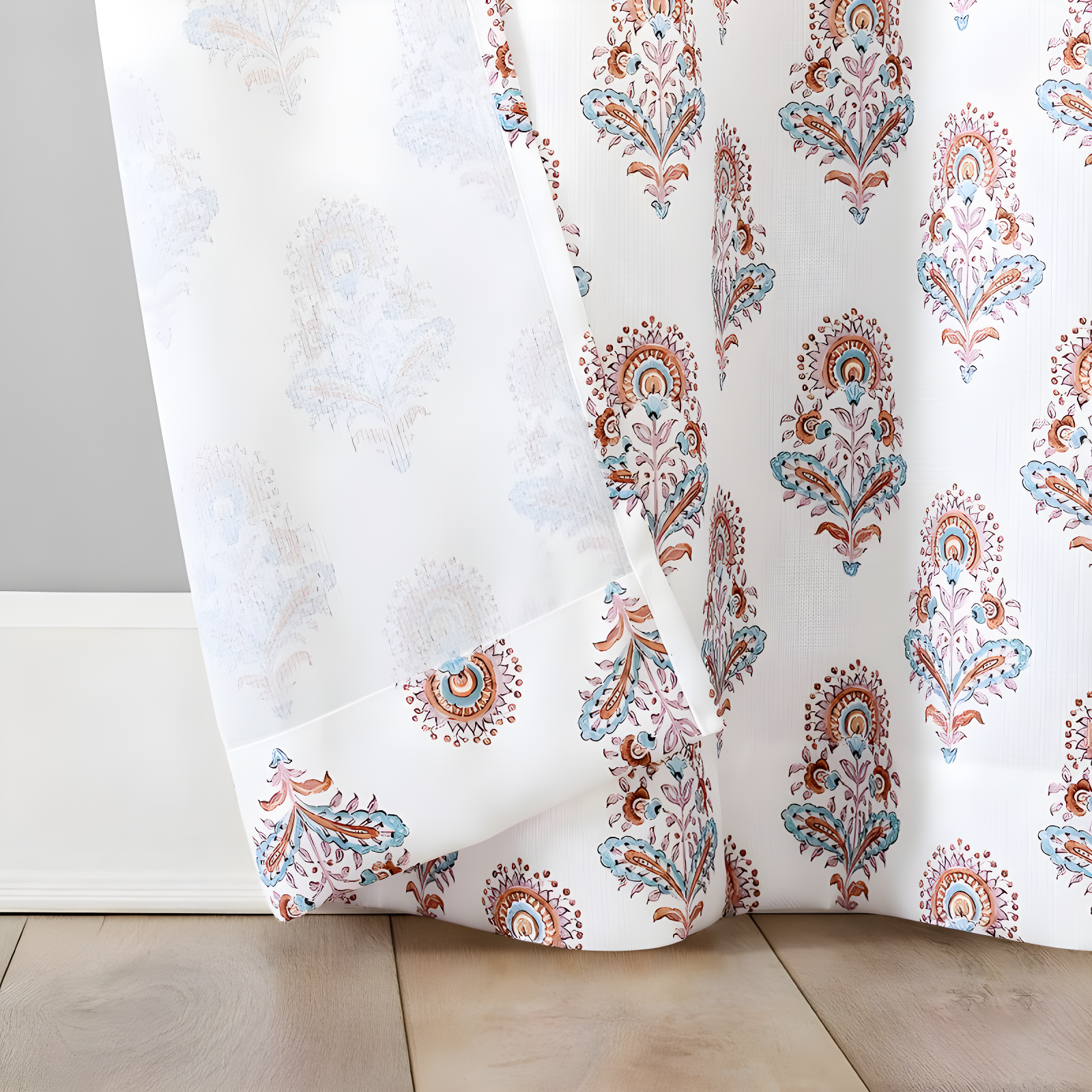 40"x84" No. 918 Light Filtering Semi-Sheer Avie Global Medallion Grommet Curtain Panel Apricot Orange: Modern Decor