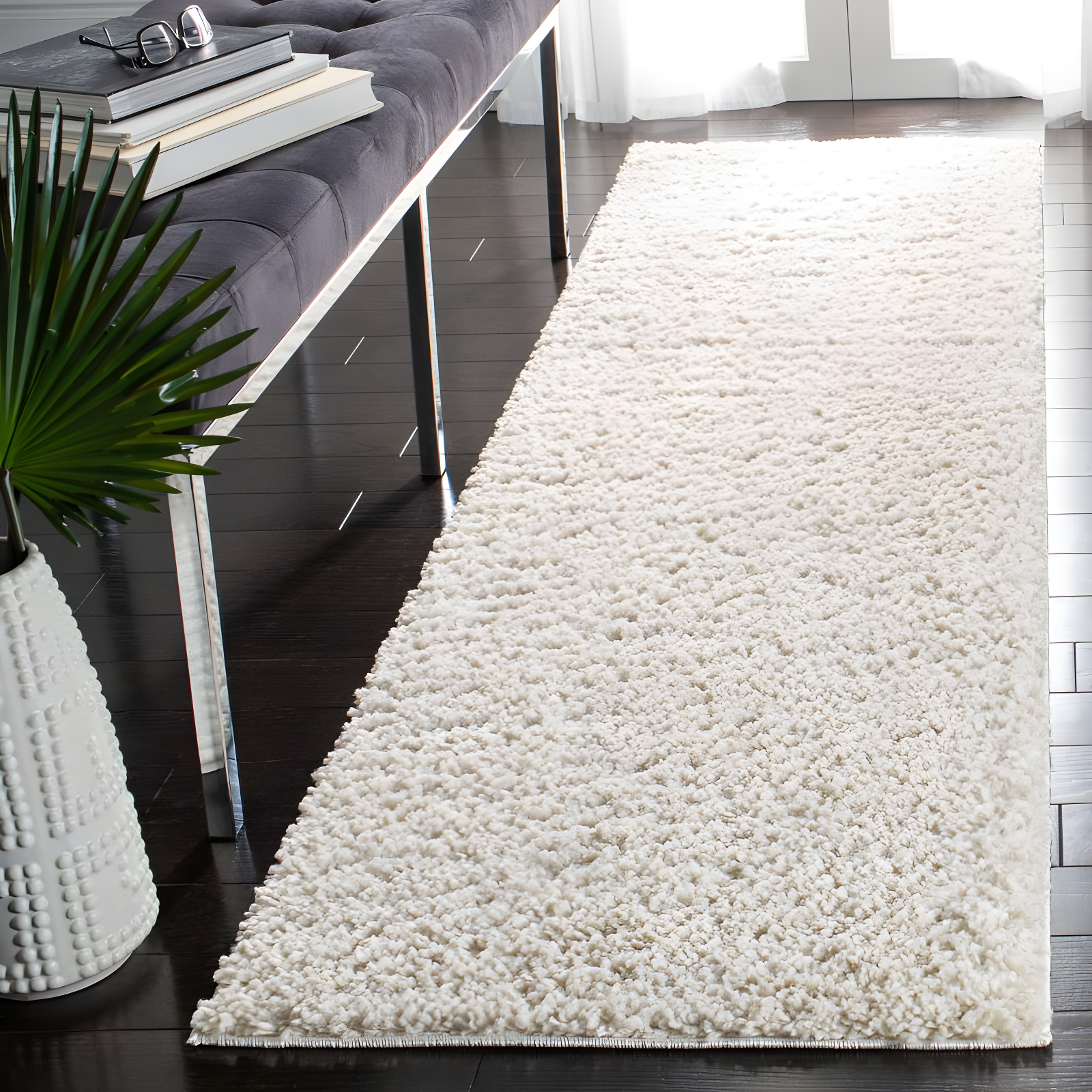 August Shag 900 AUG900 Power Loomed Indoor Runner Rug - Ivory - 2'3"x12' - Safavieh
