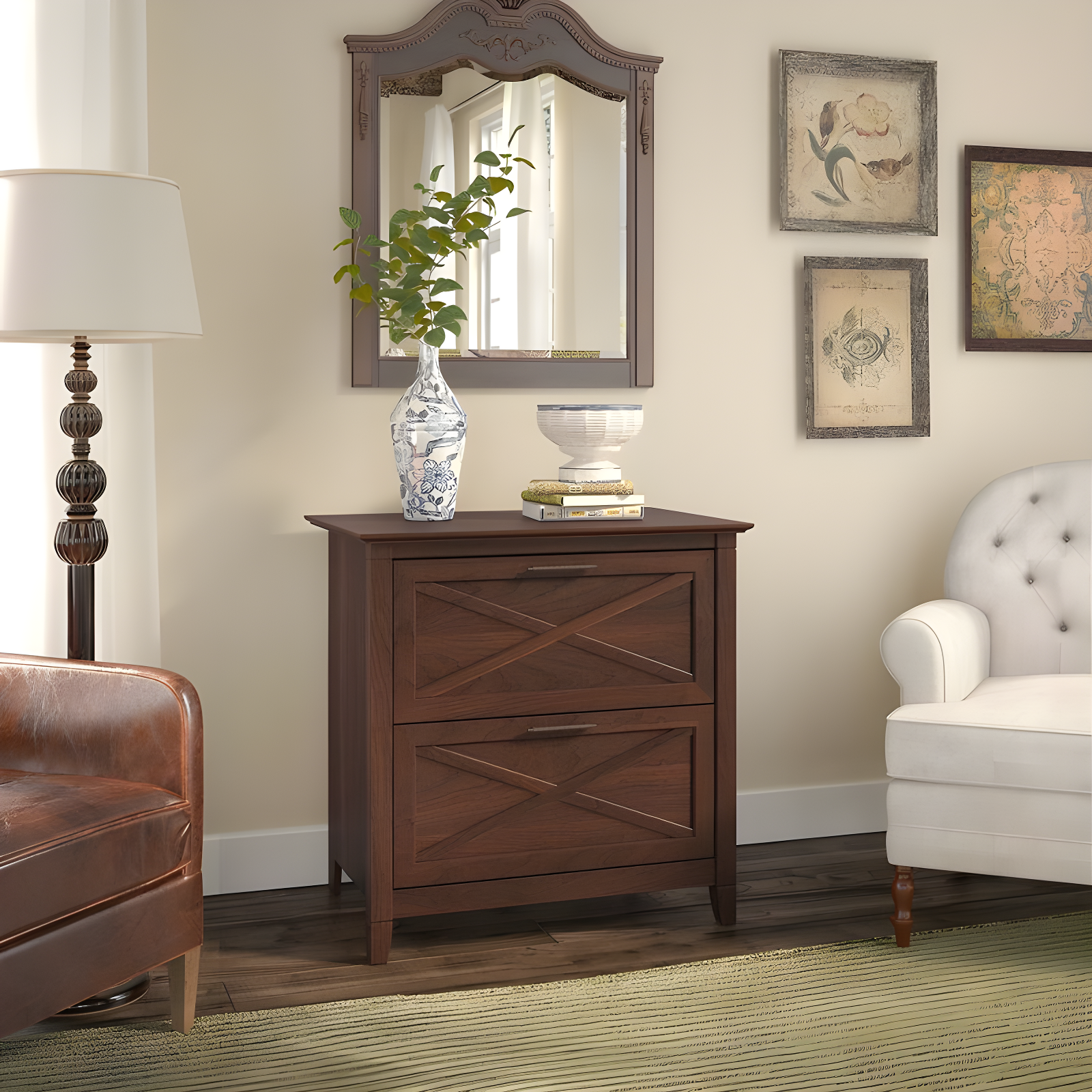 2 Drawer Key West File Cabinet Bing Cherry - Bush Furniture: Wood Composite, MDF Frame, 30"H x 30"W