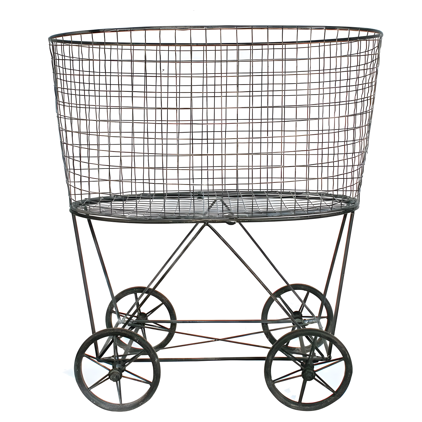 Metal Vintage Laundry Basket with Wheels - Storied Home: Garment Storage, Multipurpose Basket