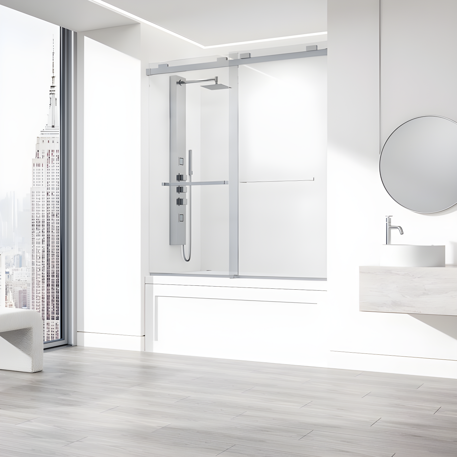 Houston 56-60" W x 66" H Double Sliding Frameless Tub Door with 3/8" Clear Glass
