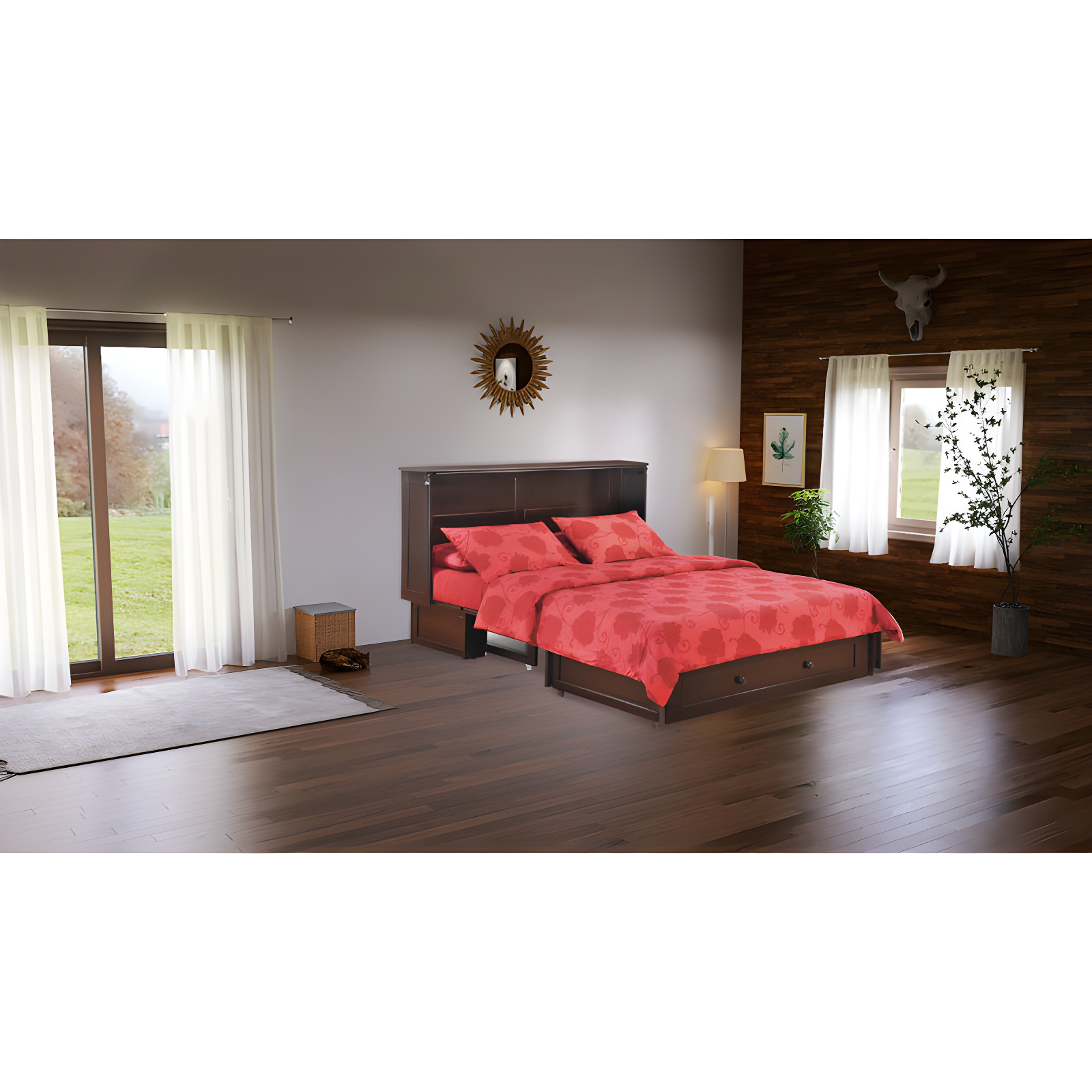 Queen Size Murphy Bed Cabinet with Storage & Charging Ports