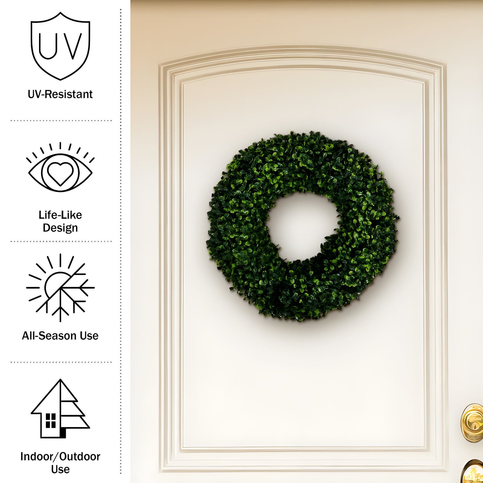 Nature Spring Boxwood Wreath - 16.5-Inch Round UV Resistant Artificial Spring, Summer, Fall, or Winter Wreath - Outdoor/Indoor Wreaths