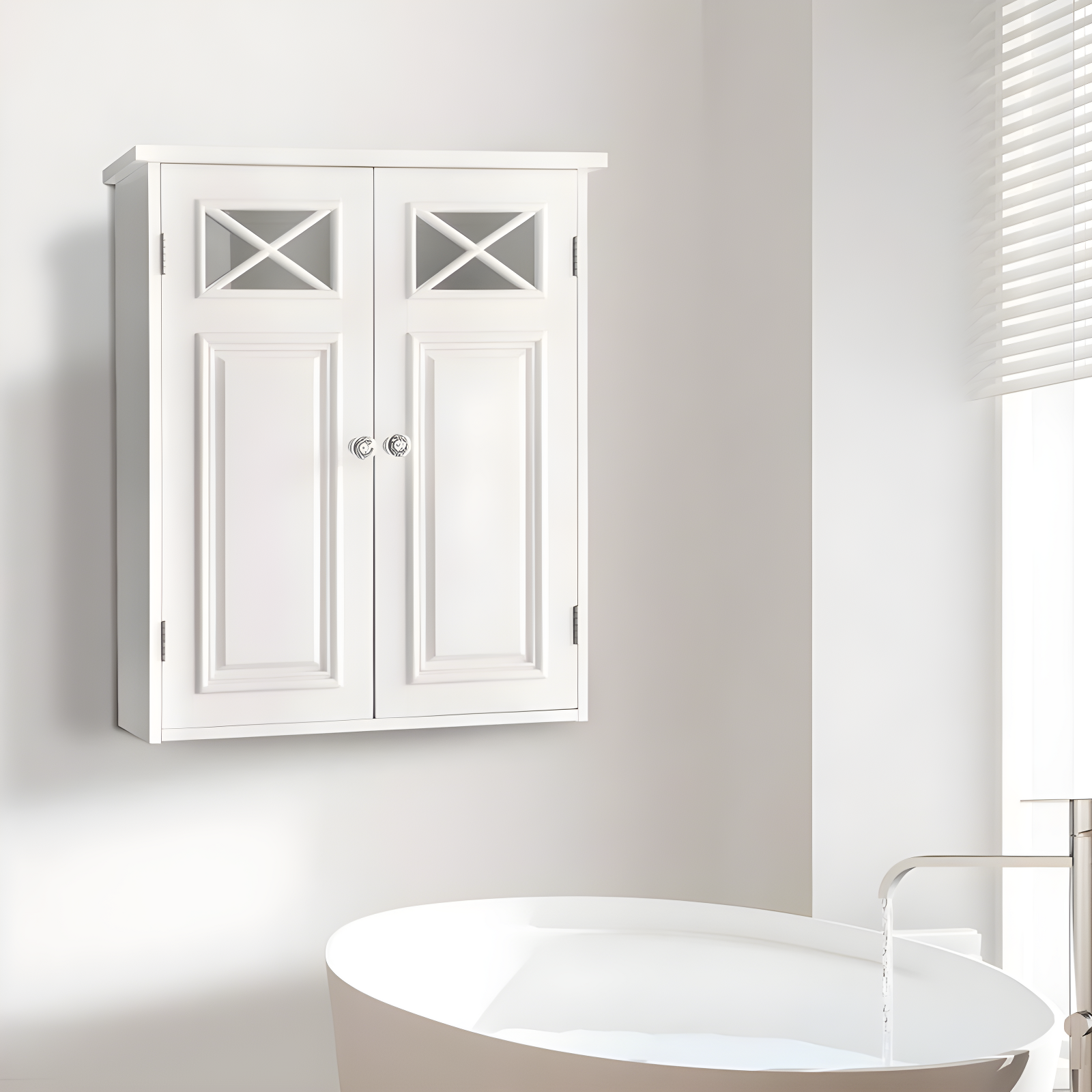 Dawson Two Doors Wall Cabinet White - Elegant Home Fashions: Traditional Style, Semi-Gloss Finish, Bathroom Storage