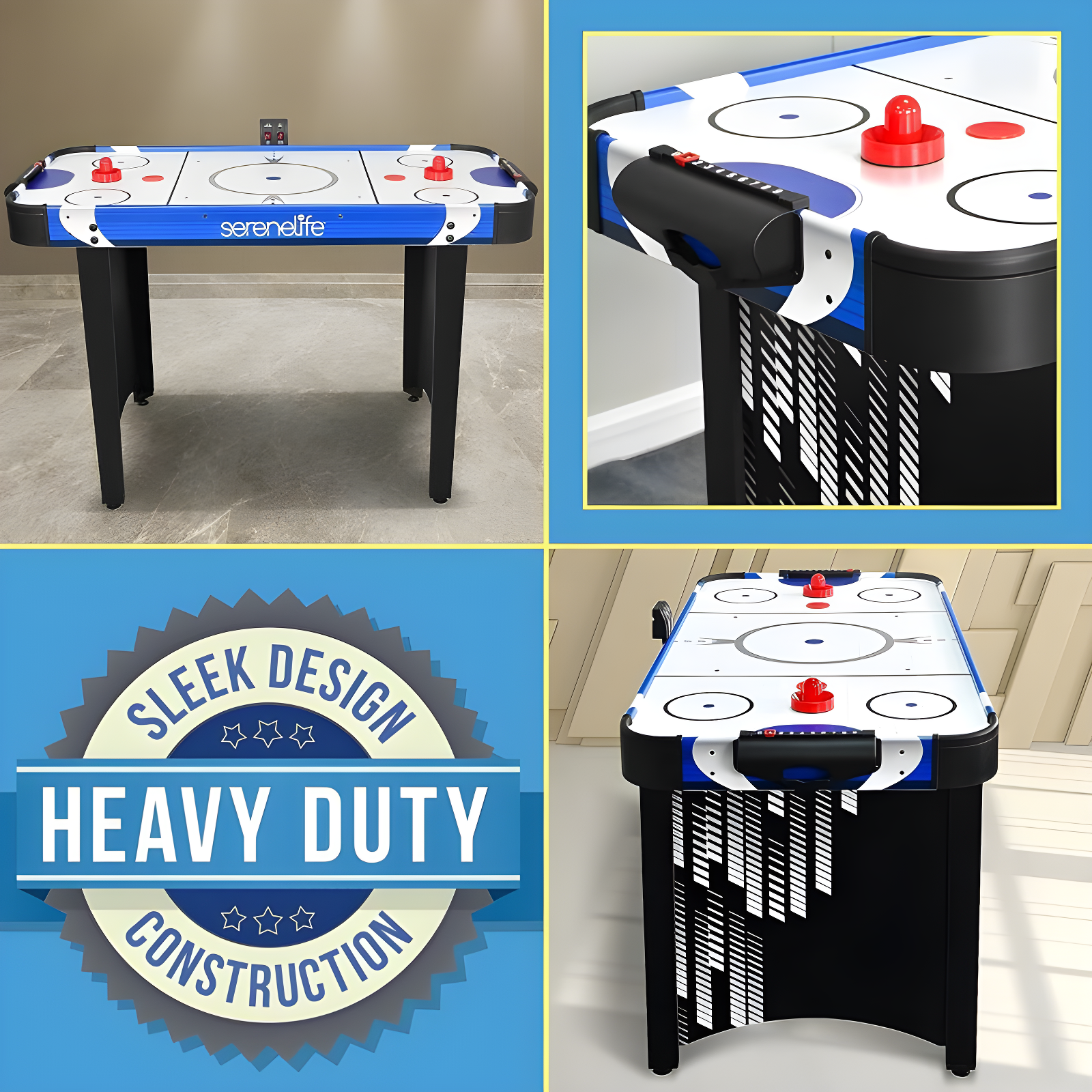SereneLife 48" Air Hockey Game Table - Blue and Black
