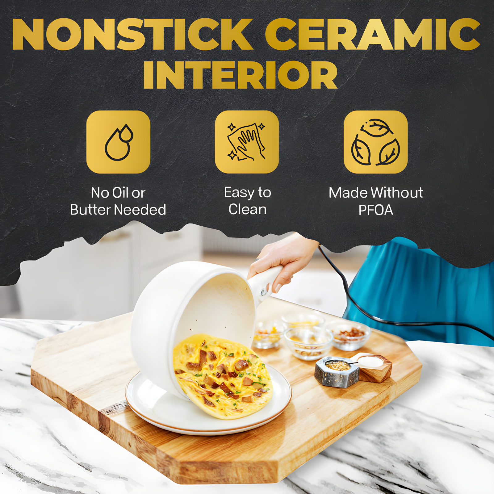 Ceramax Electric Hot Pot 1.5 Liters Nonstick Ceramic Skillet Pan Mini Cooker With Lid Steamer