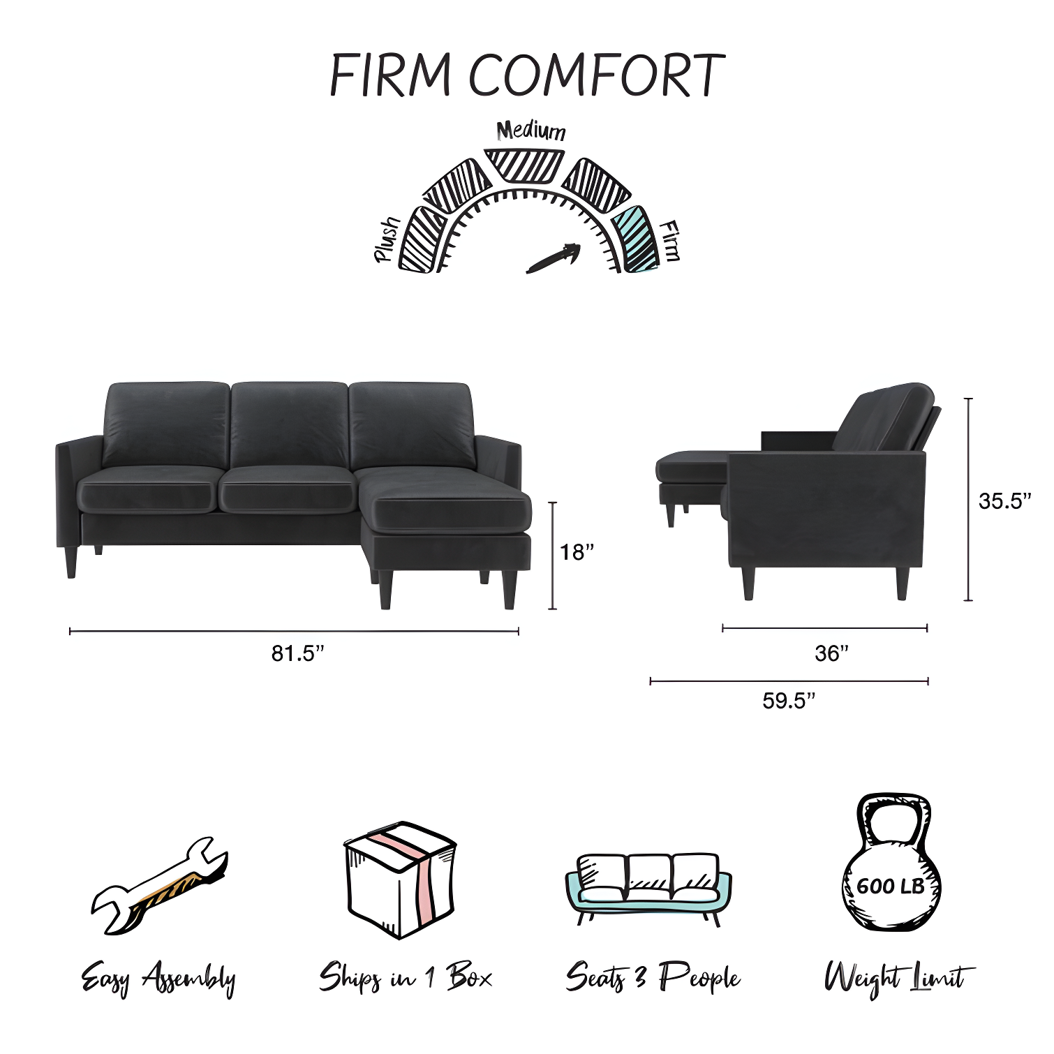 Winston 81.5" Wide Reversible Sofa & Chaise with Ottoman