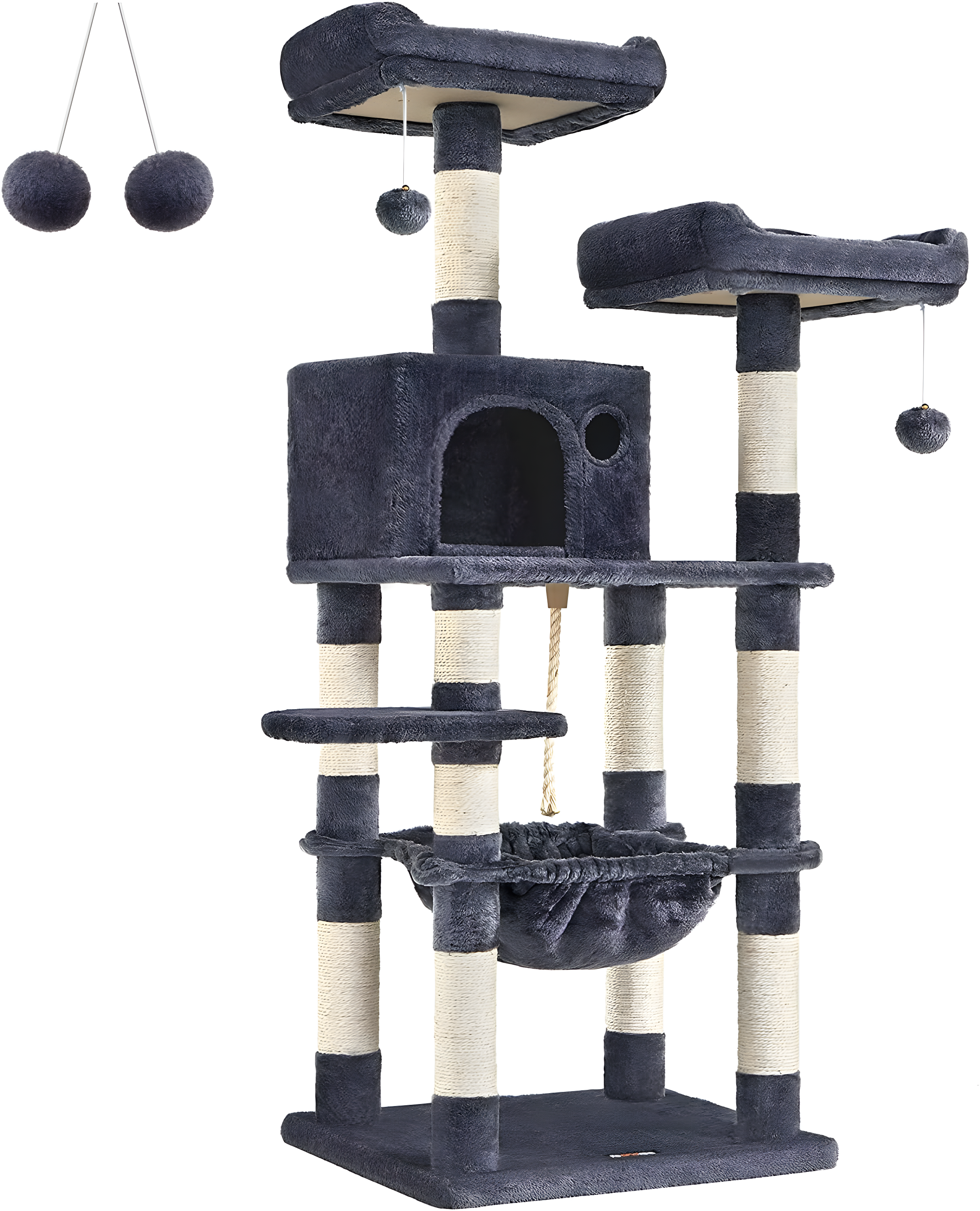 2-Level 56.3" Cat Tree with Scratching Posts & Hammock, Smoky Gray