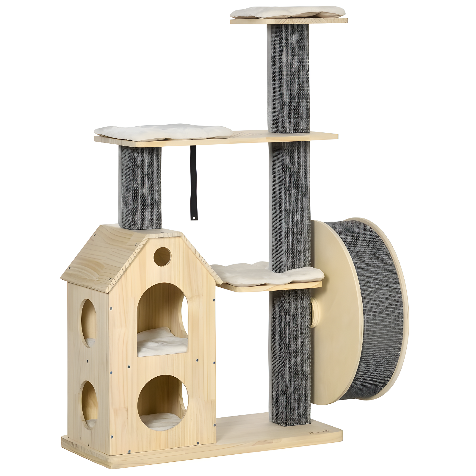 PawHut 53" Modern Cat Tree with Scratching Posts, Small Cat Tree with Double-Layer House, Small Cat Tower for Indoor Cat Furniture, Wooden Cat Tree