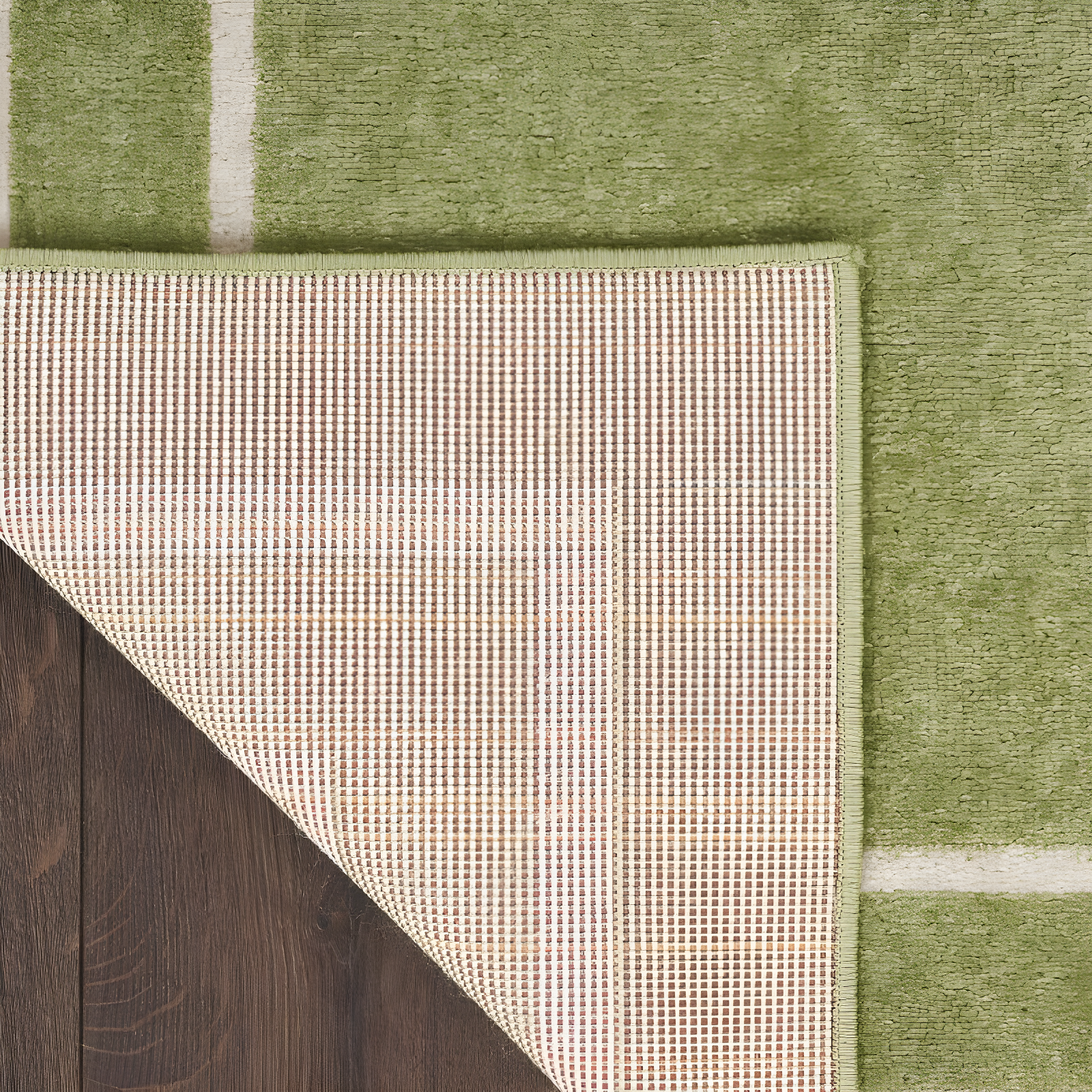 Nourison Essentials Solid Bordered Low Pile Indoor Outdoor Area Rug 4' x 6' Green Ivory