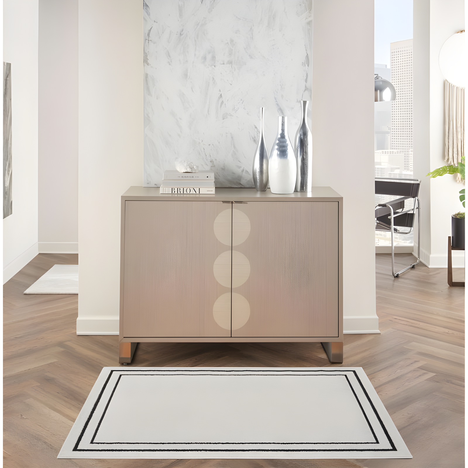 Nourison Essentials 2' x 4' Ivory/Black Contemporary Indoor/Outdoor Rug
