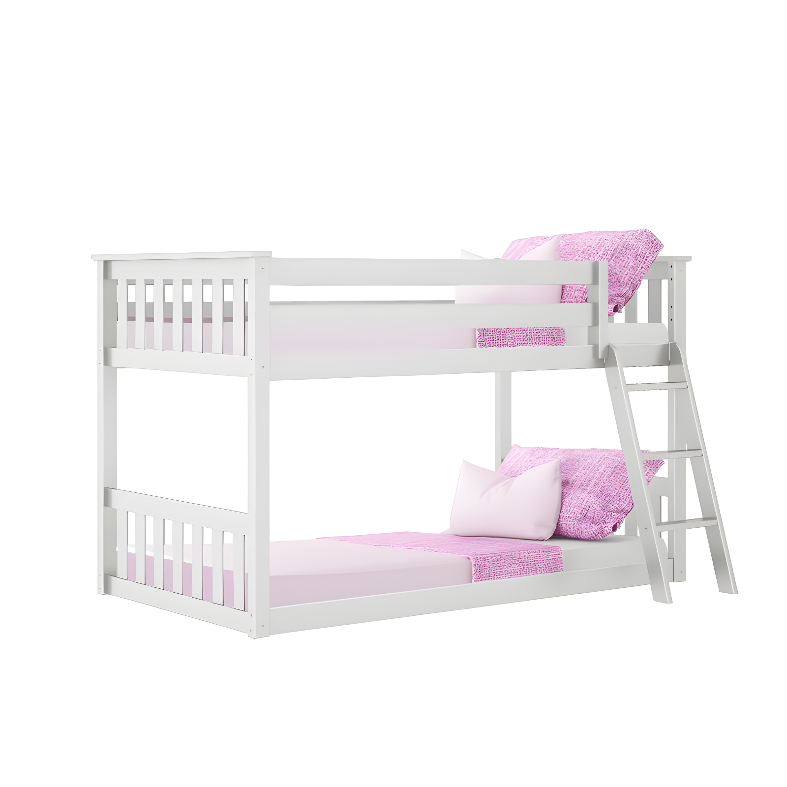 Max & Lily Twin over Twin Bunk Bed for Kids, Solid Wood Low Bunk Beds with Ladder, White