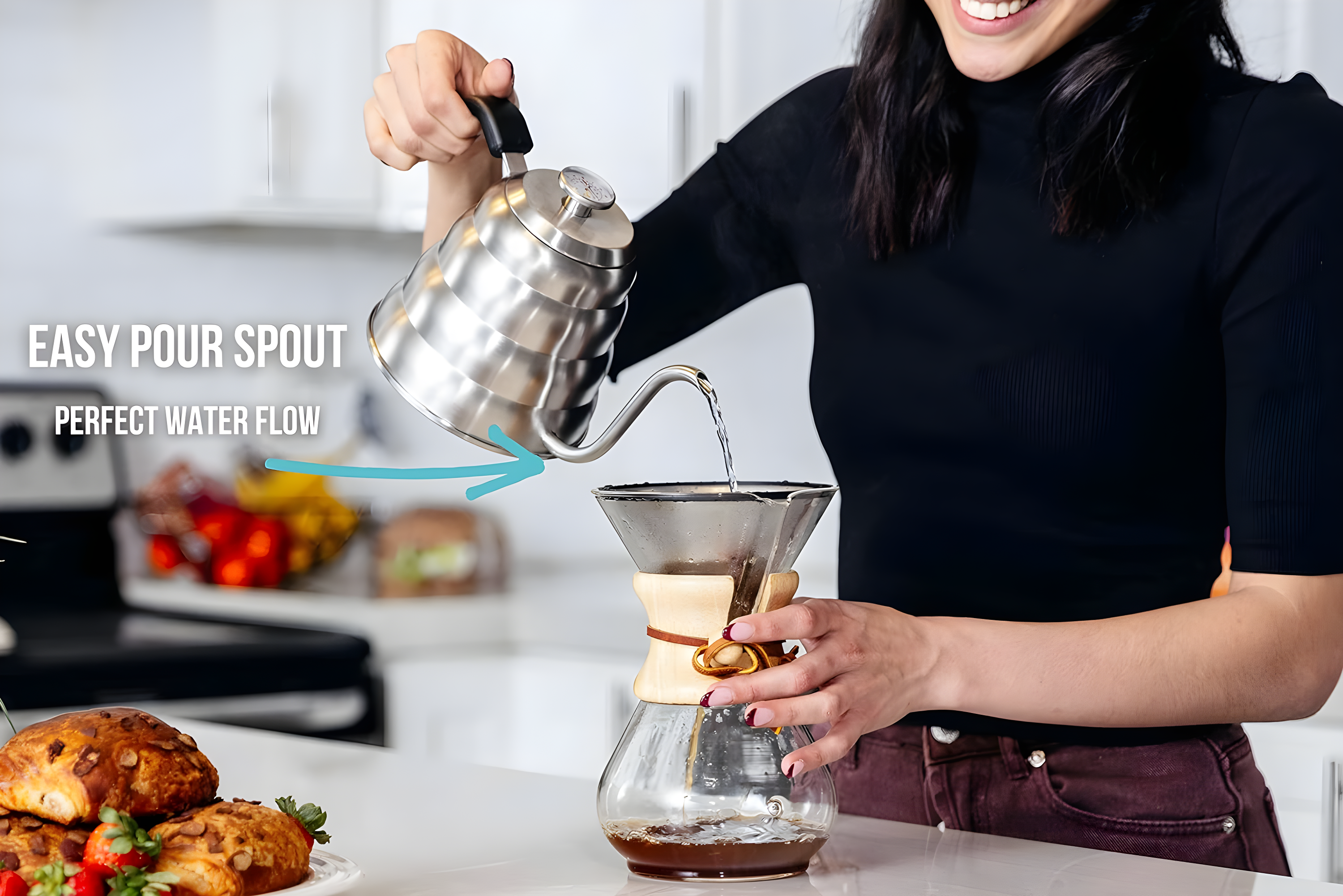 Barista Warrior Gooseneck Kettle with Thermometer for Pour Over Coffee and Tea 1.0L - Silver