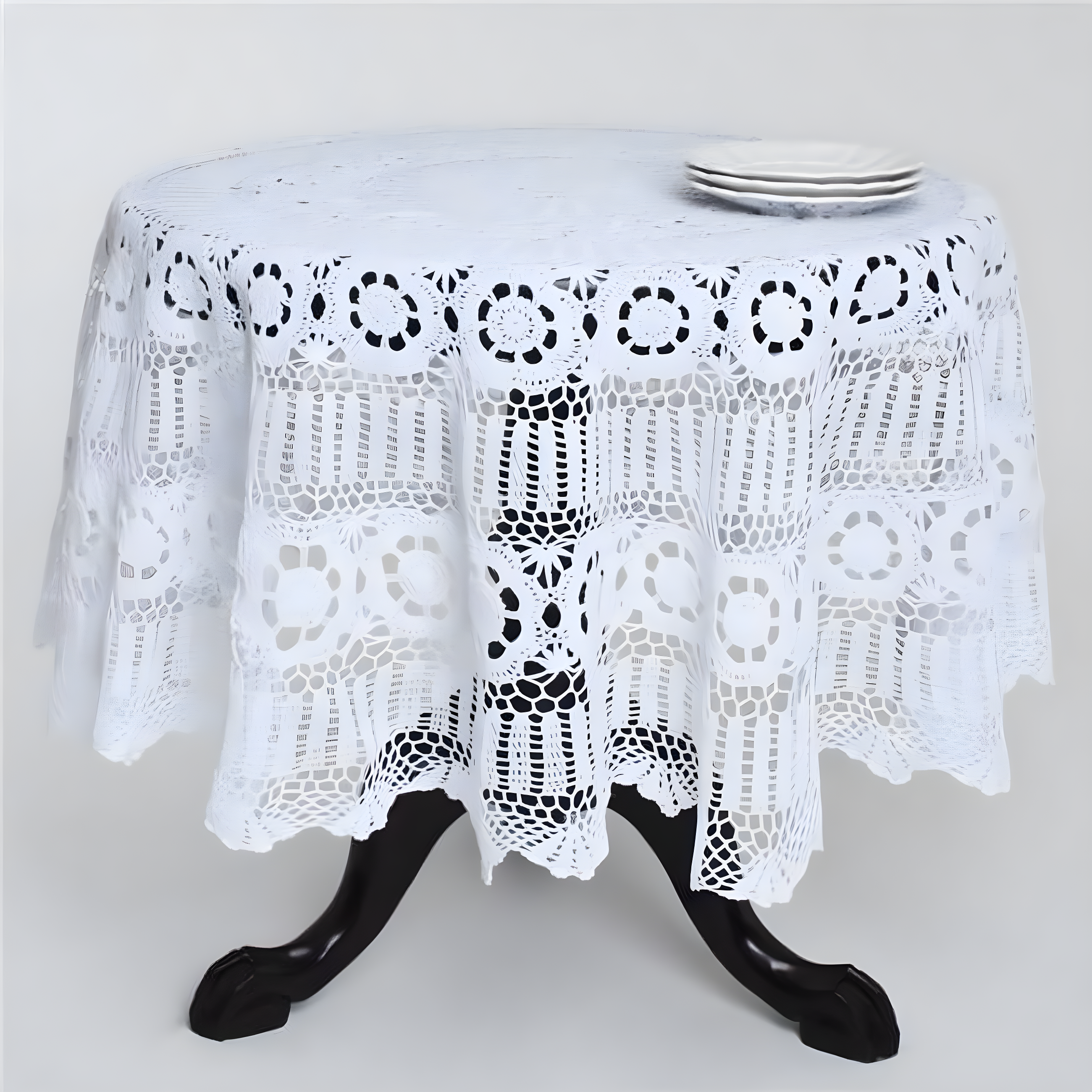 Saro Lifestyle Handmade Crochet Cotton Lace Table Linens, White, 36" Round