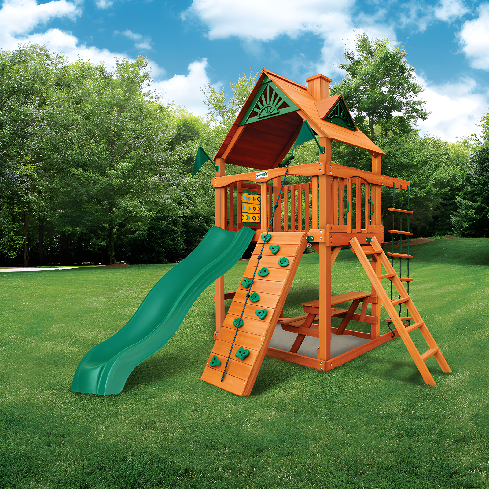 Gorilla Playsets Chateau Tower Swing Set with Wood Roof