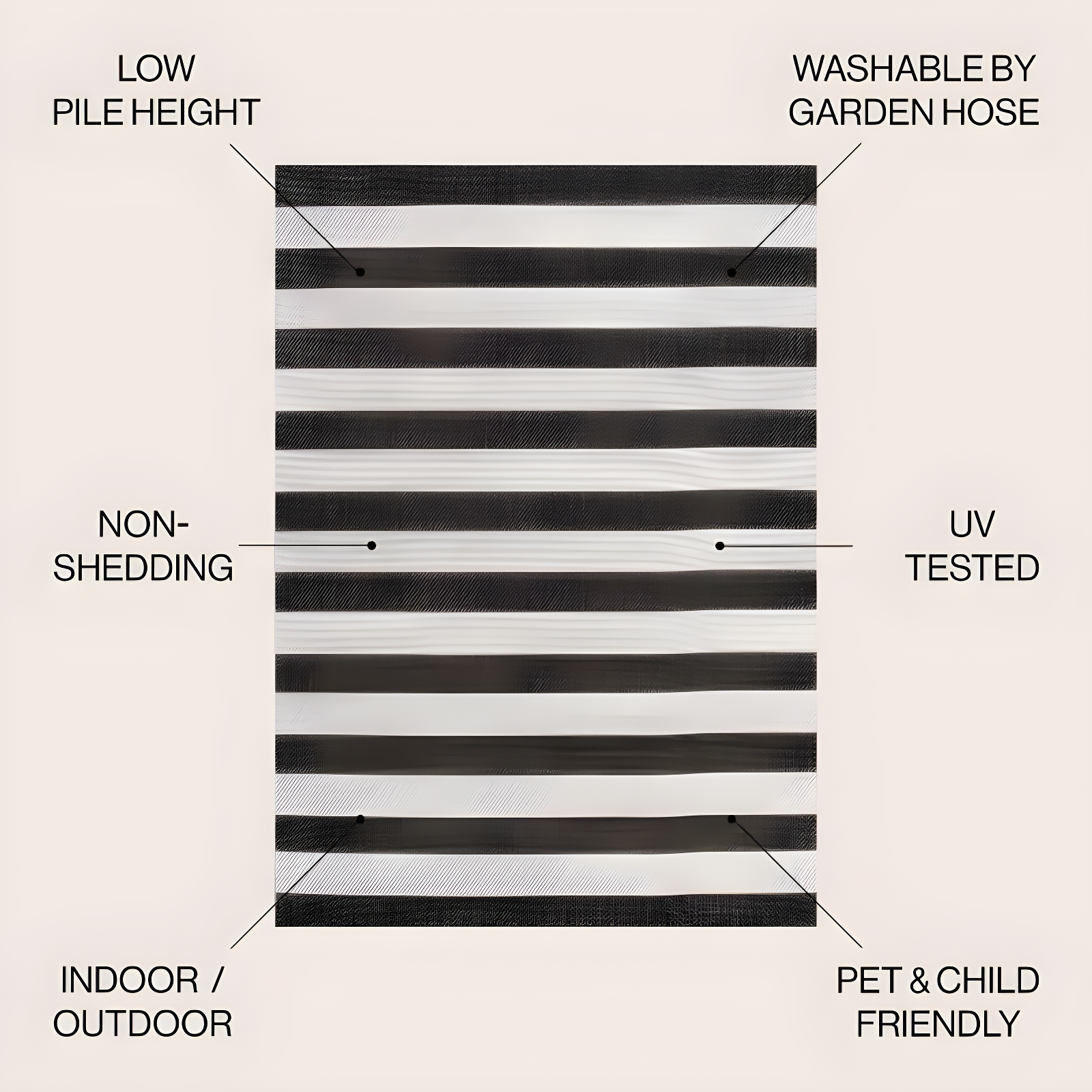 3' x 5' Negril Two-Tone Wide Stripe Indoor/Outdoor Area Rug, Black/Cream - JONATHAN Y