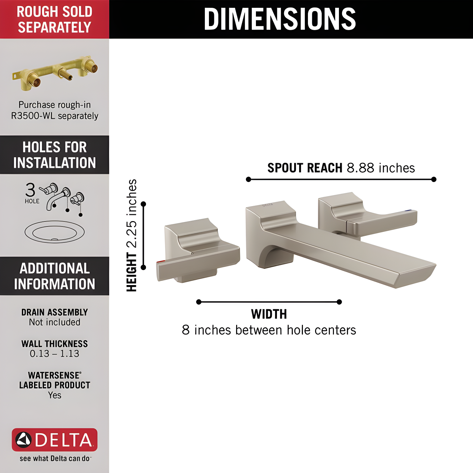 Pivotal Wall Mounted Bathroom Faucet and DIAMOND™ Seal Technology
