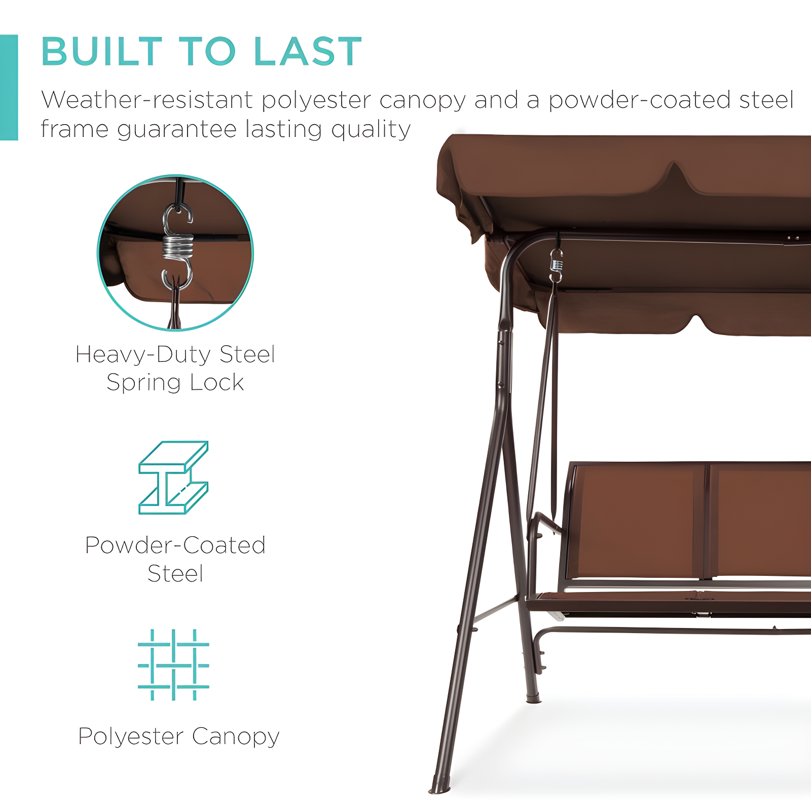 Best Choice Products 2-Seater Outdoor Adjustable Canopy Swing Glider Patio Bench w/ Textilene, Steel Frame - Brown