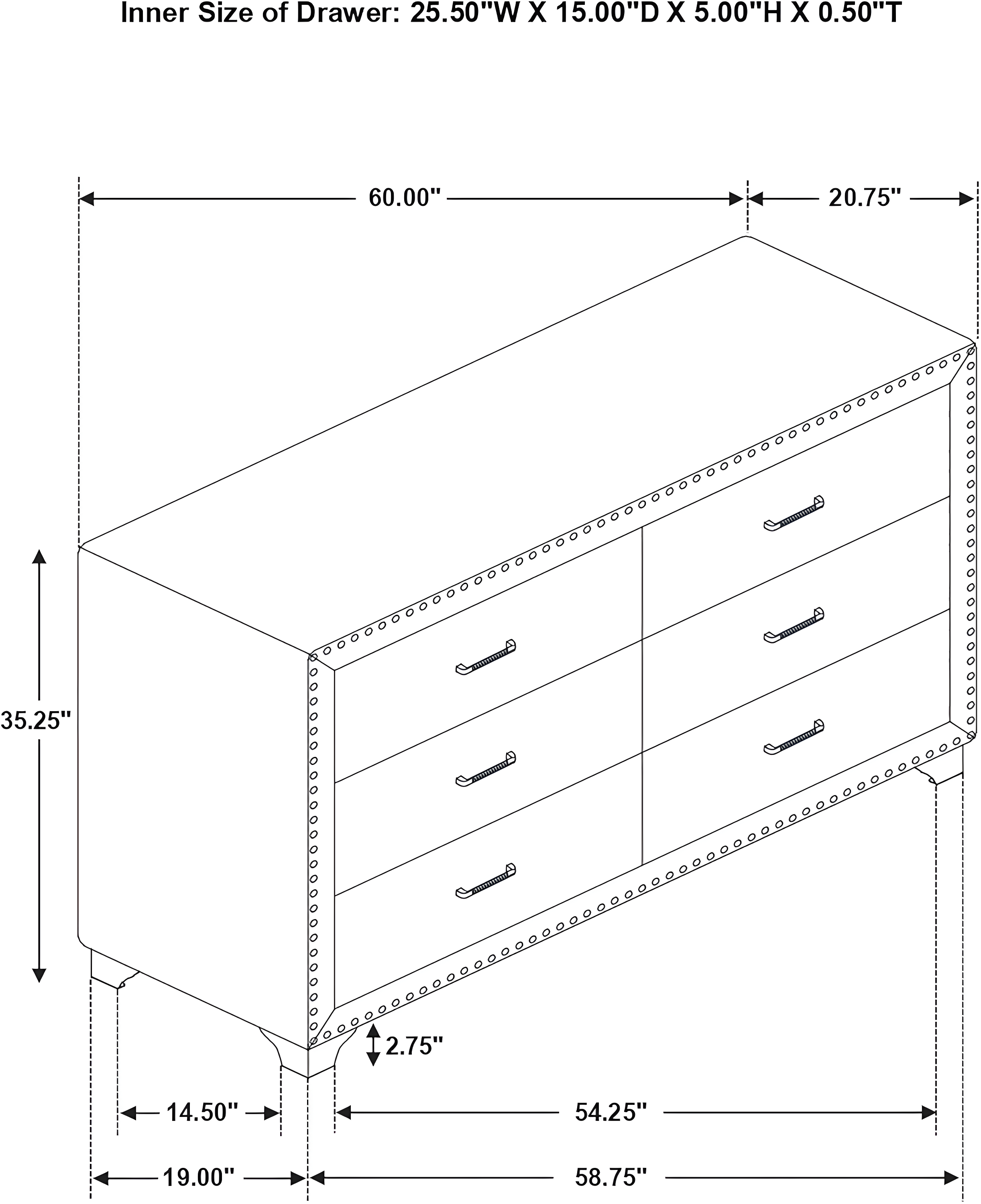 Melody 6-drawer Upholstered Dresser Grey