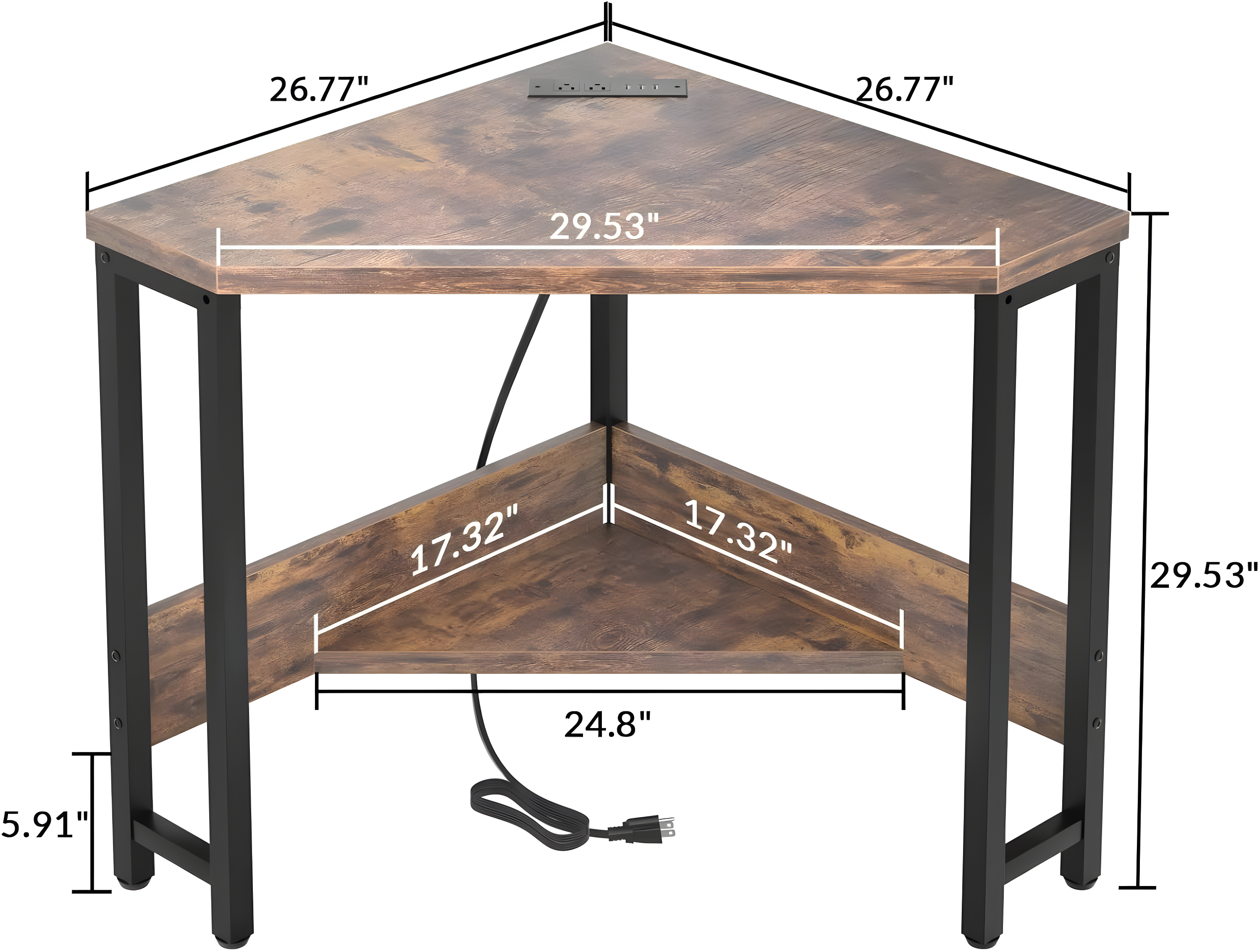 Armocity Corner Small Desk with Outlets Corner Table for Small Space Industrial Computer Desk with USB Ports Triangle Desk with Storage for Home Office, Workstation, Living Room, Bedroom, Rustic