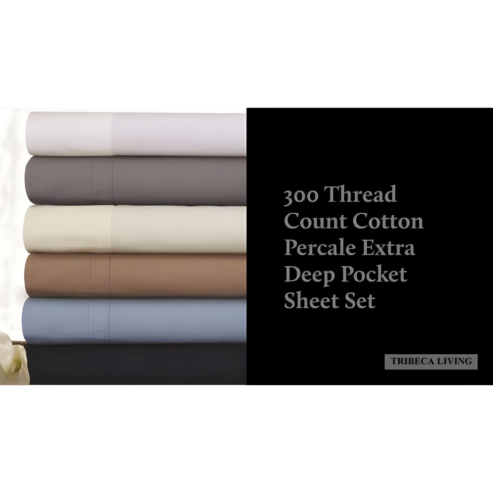 Cotton Percale Solid Sheet Set (Twin Extra Long) White 300 Thread Count - Tribeca Living