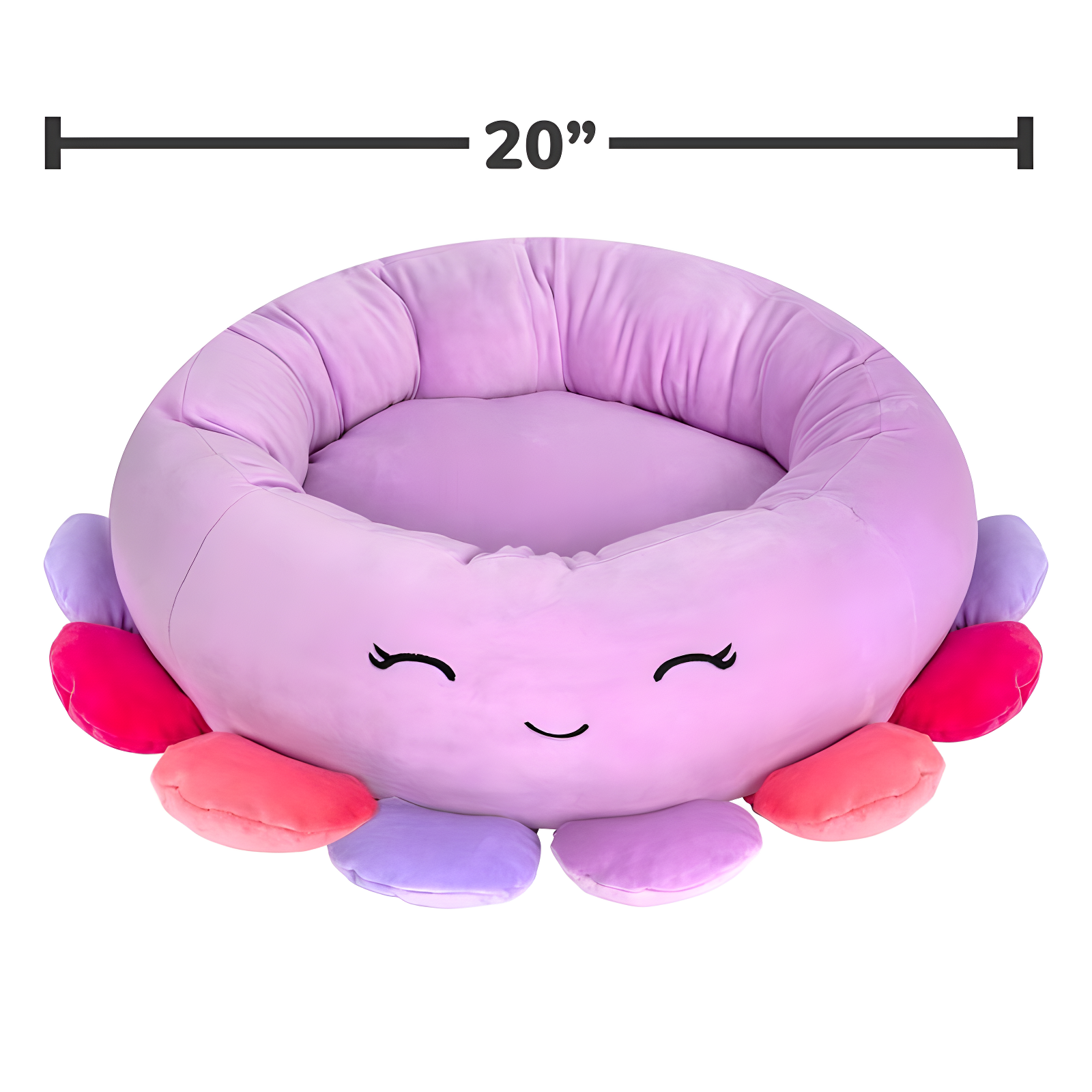Squishmallows Beula The Octopus Cat and Dog Bolster Bed - Light Purple S