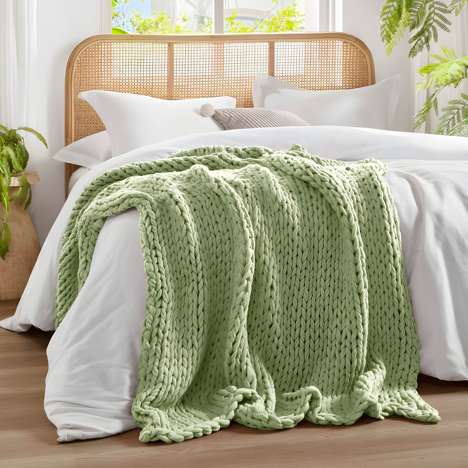 50"x60" Chunky Double Knit Handmade Throw Blanket Sage Green - Madison Park