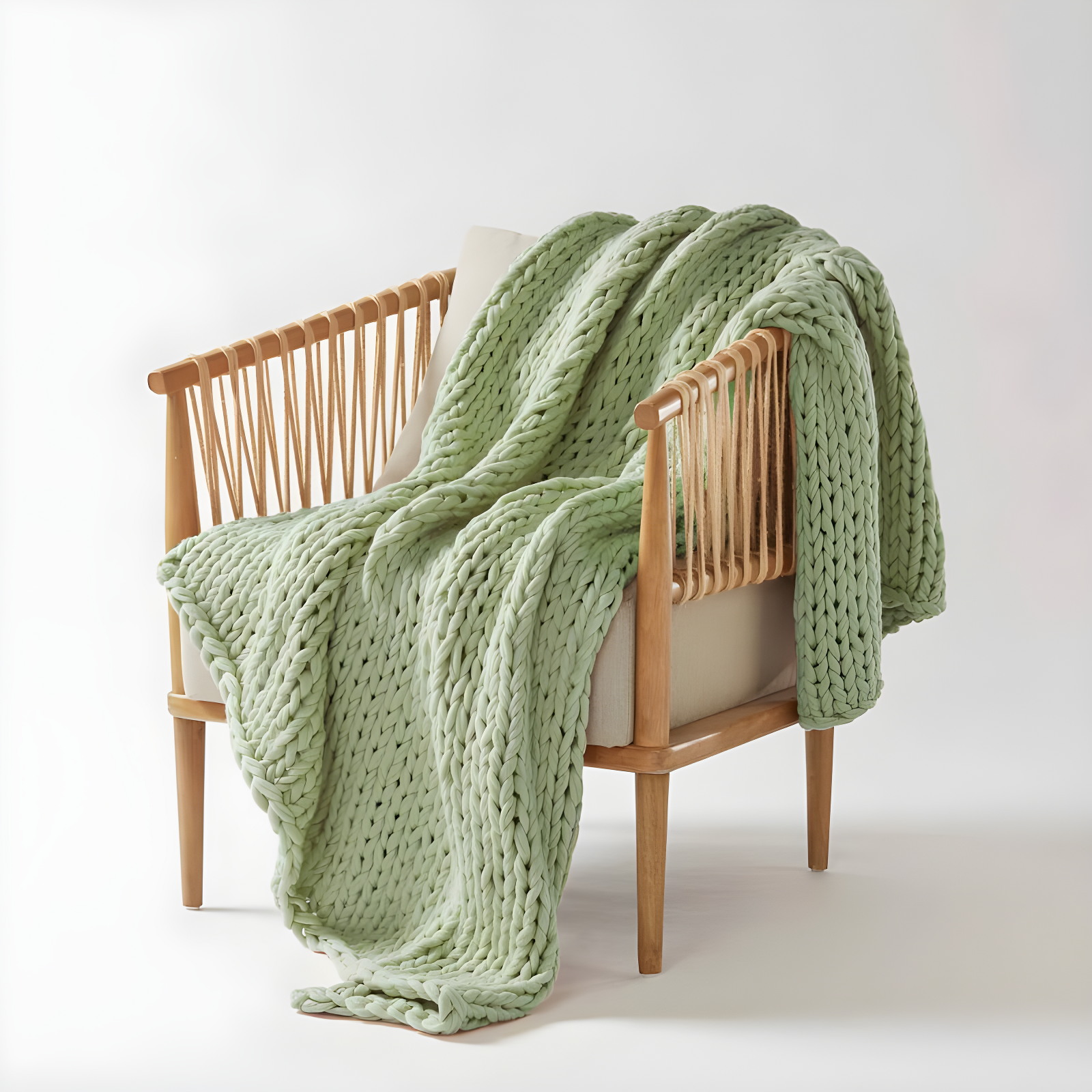 50"x60" Chunky Double Knit Handmade Throw Blanket Sage Green - Madison Park