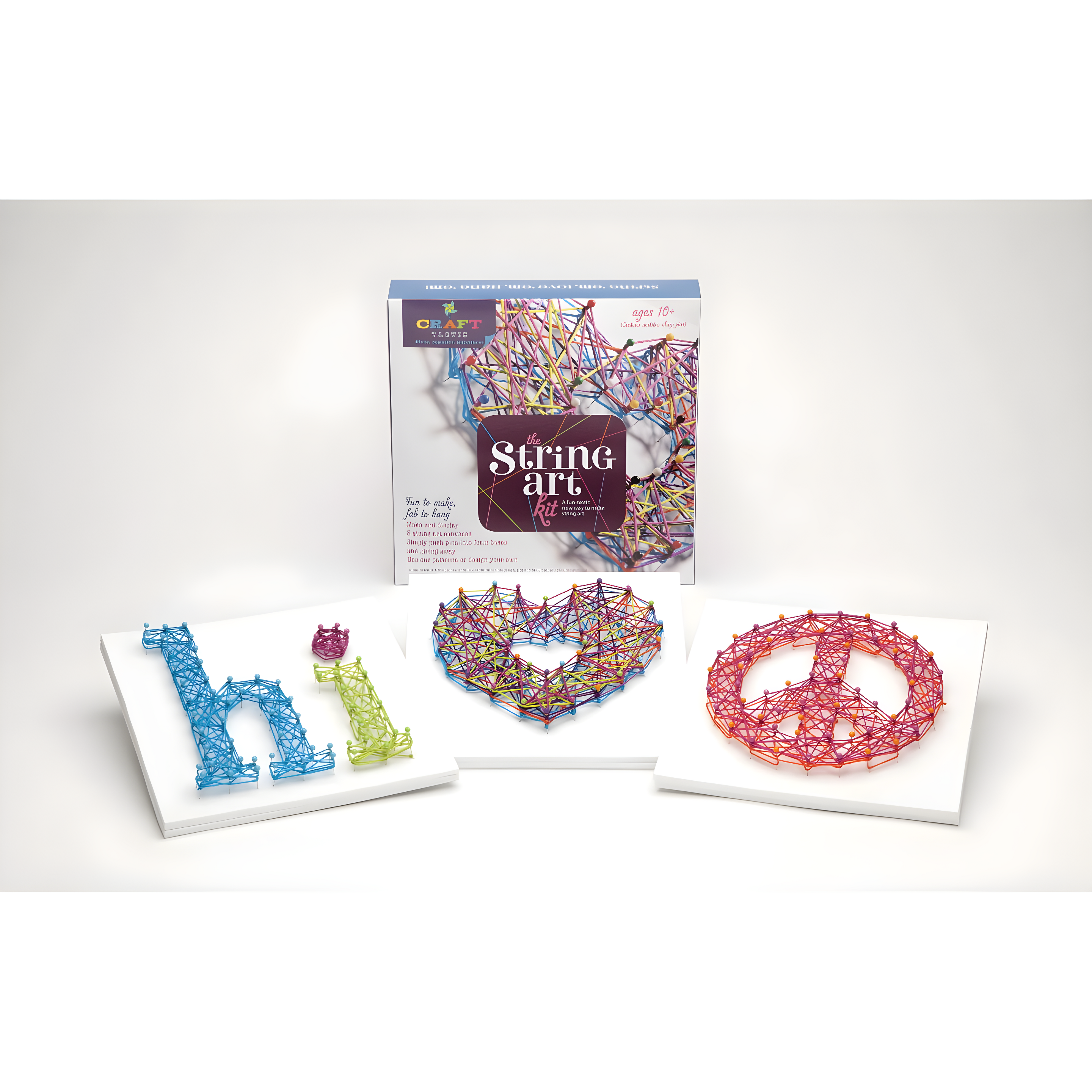 Craft-Tastic String Art Kit Includes 3 Canvases, 1 Kit