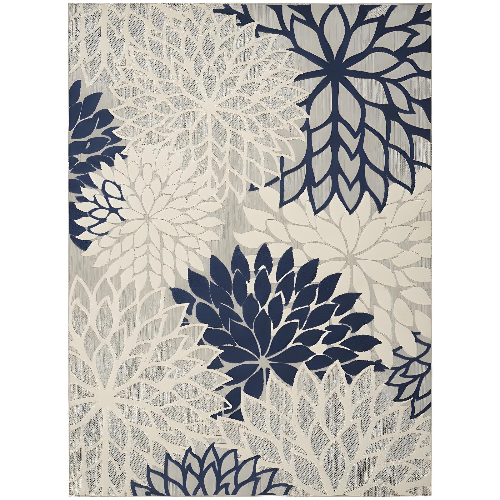 Nourison Aloha Floral Bloom Flatweave High-Low Indoor Outdoor Area Rug Ivory/Navy 7'10" x 10'6"