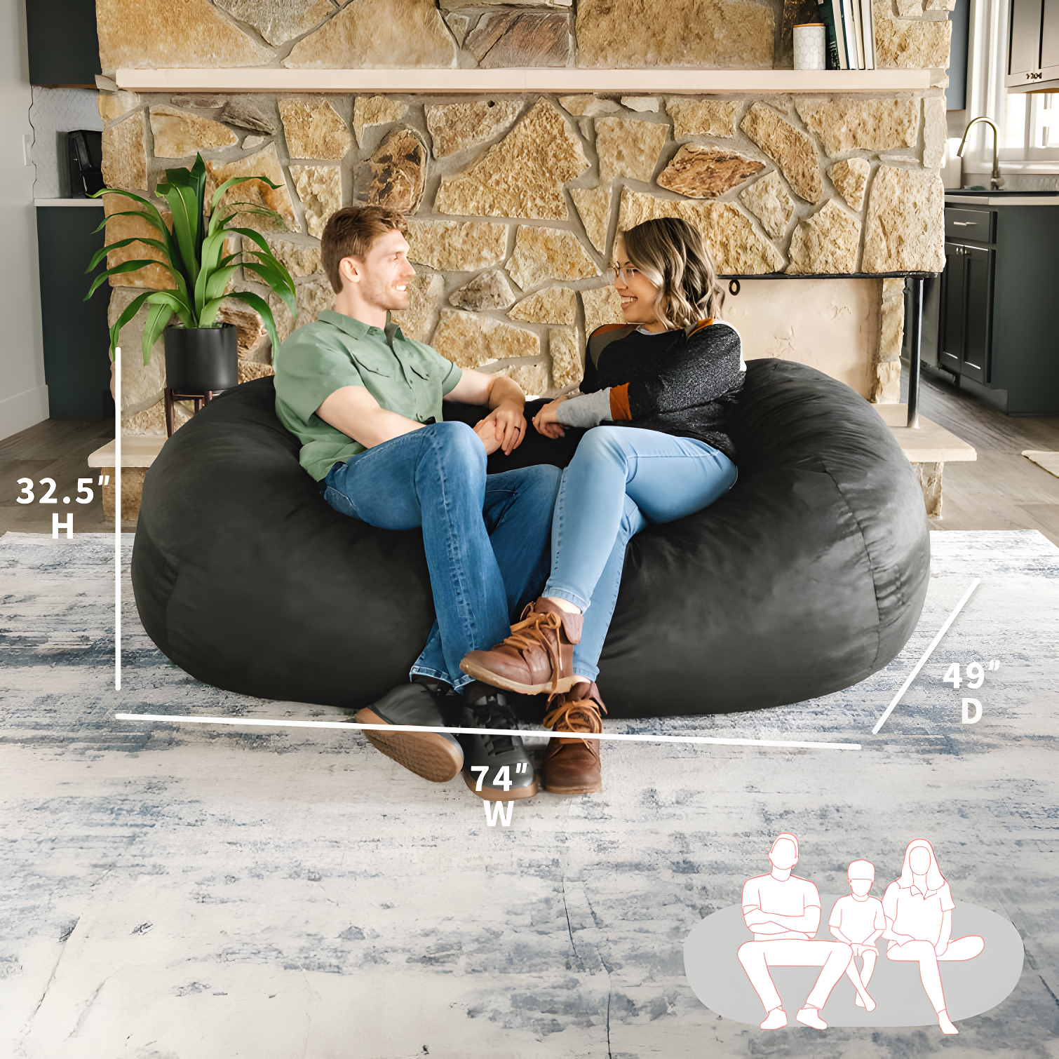 Big Joe Extra Large Memory Foam Bean Bag Sofa with Soft Removable Cover