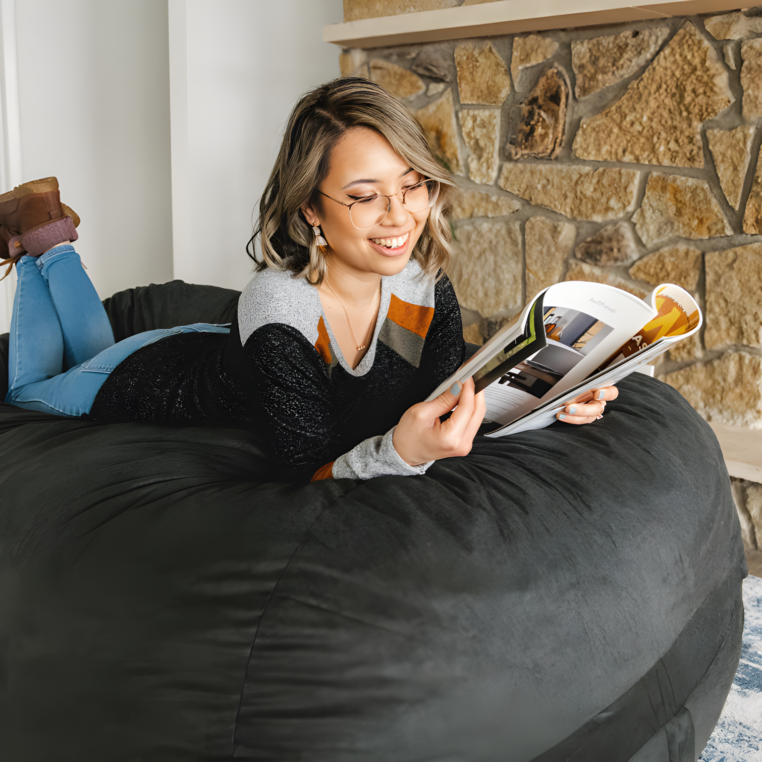 Big Joe Extra Large Memory Foam Bean Bag Sofa with Soft Removable Cover