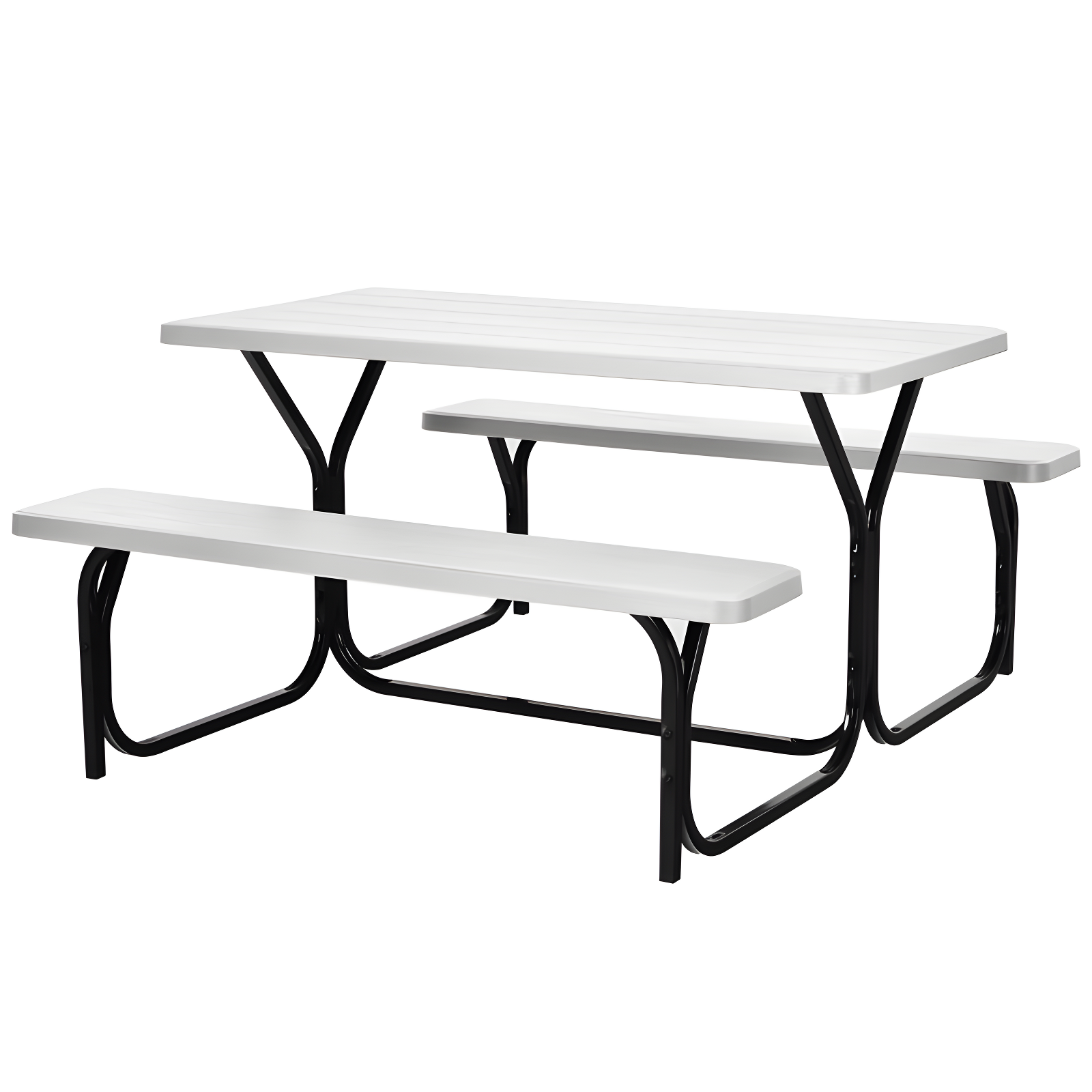 Tangkula Outdoor Picnic Table Bench Set Patio Camping Table w/Steel Frame & Wood Texture Tabletop for Garden White
