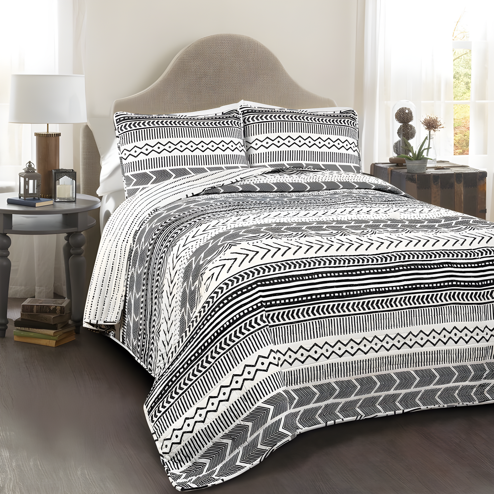 Lush Decor Hygge Geo Reversible Contemporary 3-Piece Quilt Set