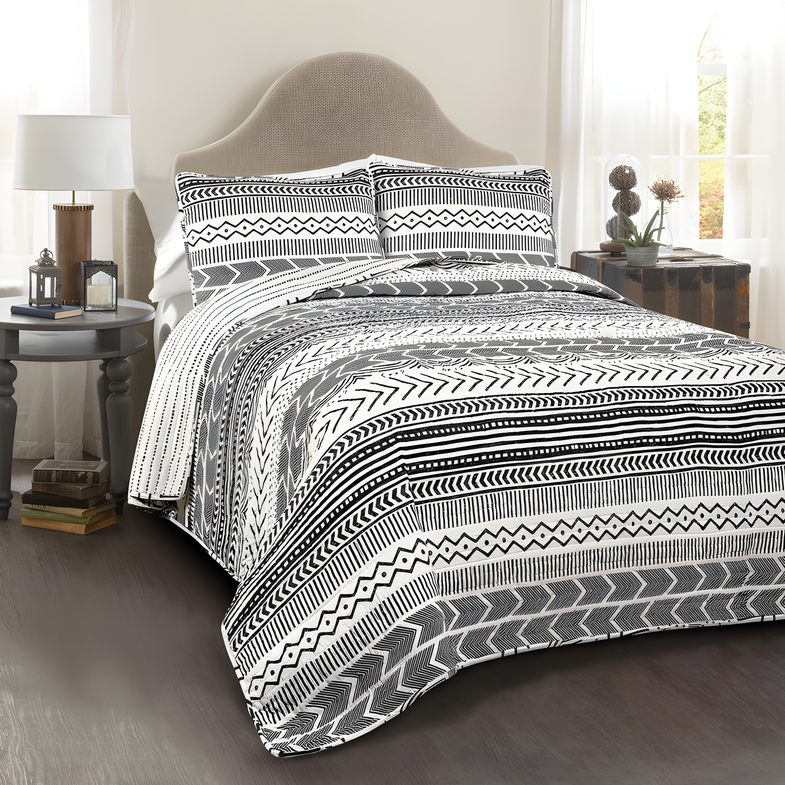 Lush Decor Hygge Geo Reversible Contemporary 3-Piece Quilt Set