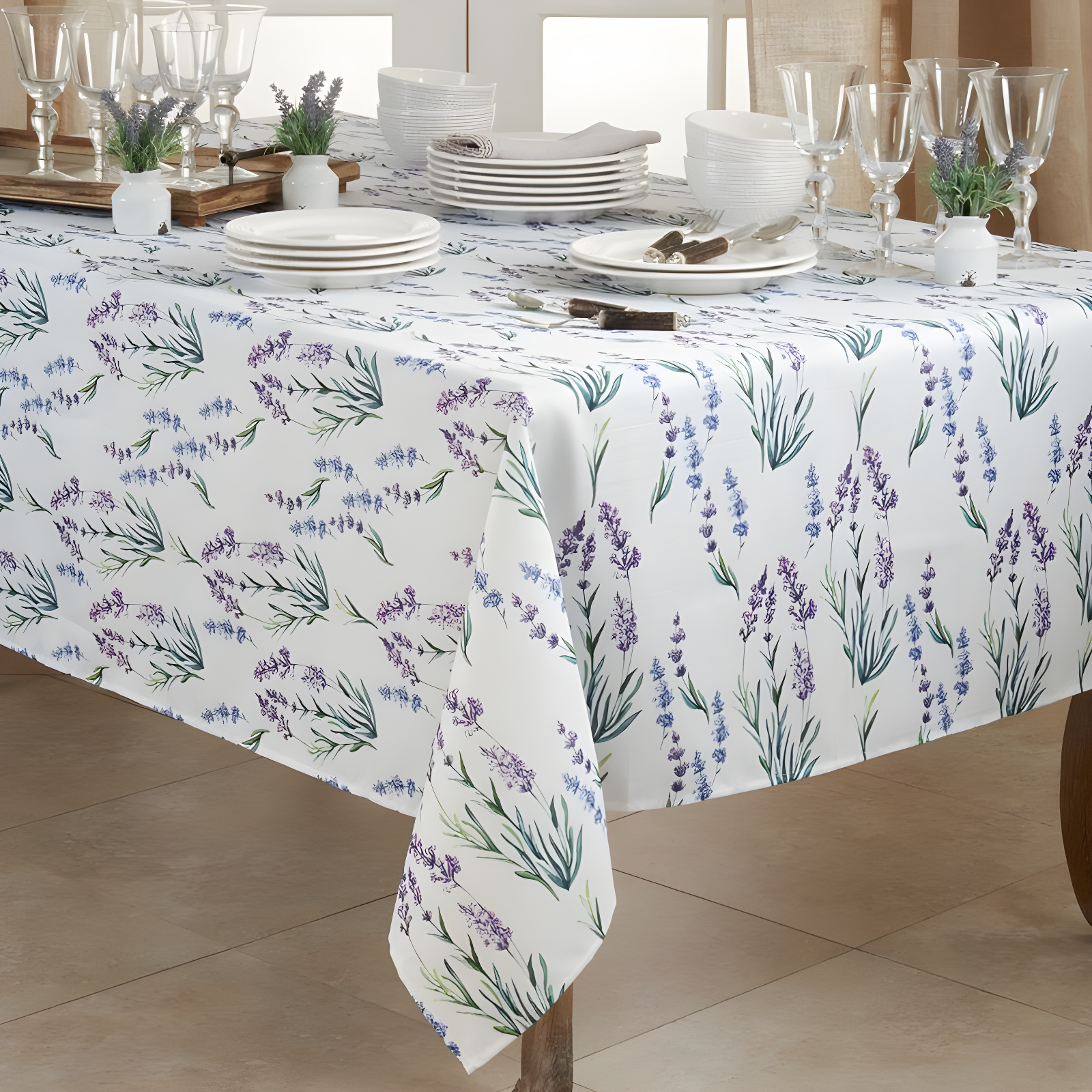 Saro Lifestyle Chic Tablecloth With Lavender Design, 65"x65", Multicolored