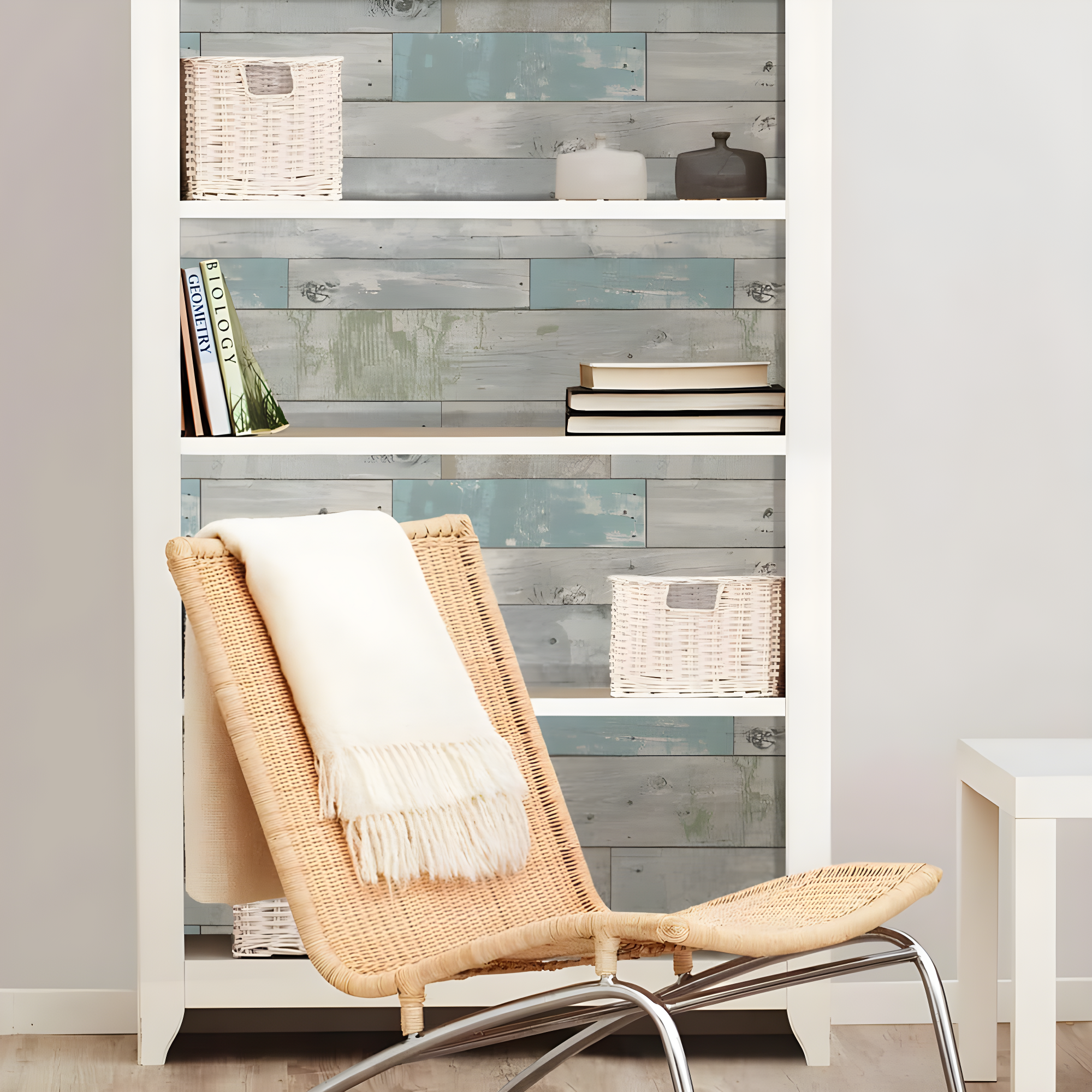 NuWallpaper Multicolor Beachwood Vinyl Peel And Stick Wallpaper, 216-in by 20.5-in, 30.75 sq. ft.
