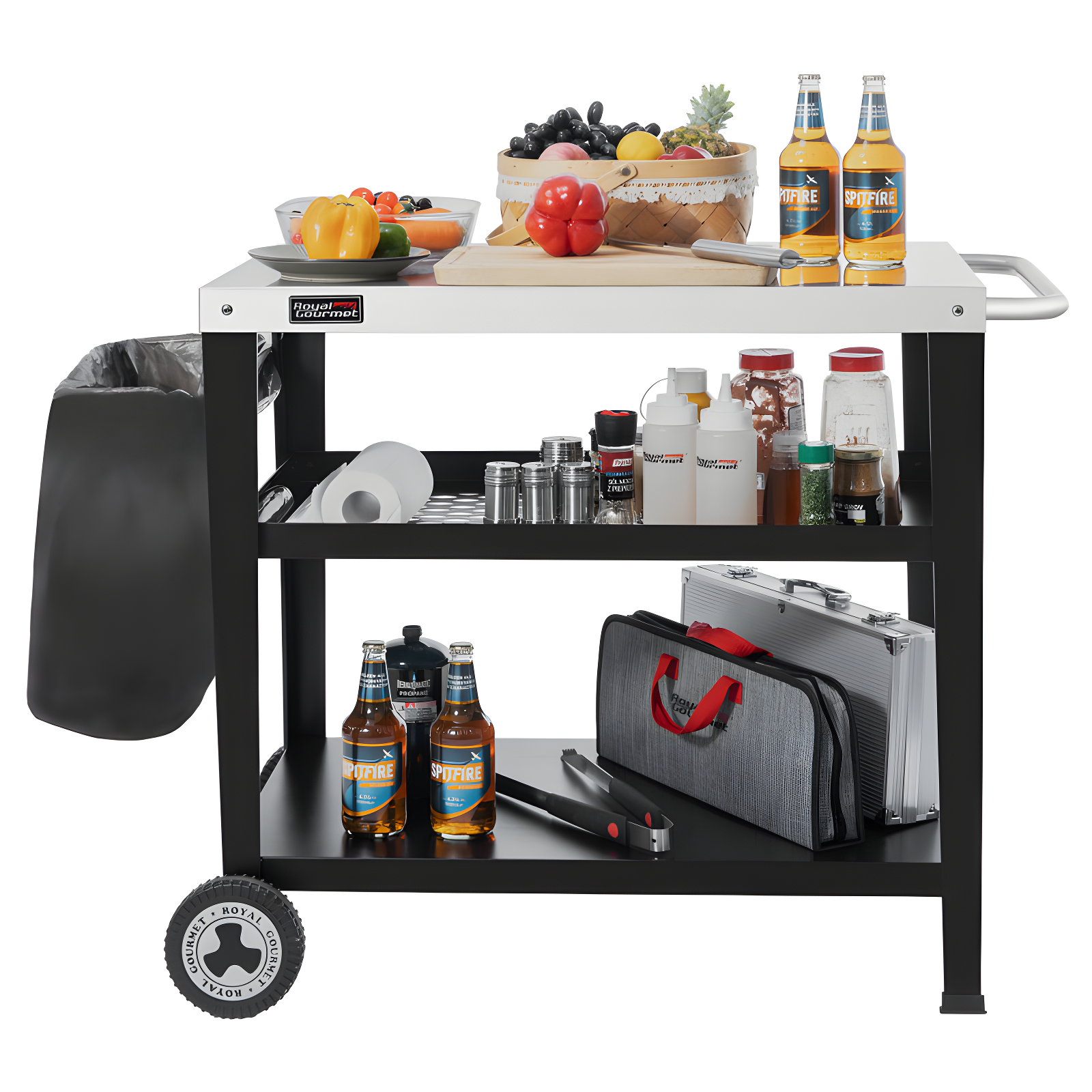 Royal Gourmet Royal Gourmet Movable 3-Shelf Grill Table with Removable Trash Bag Holder