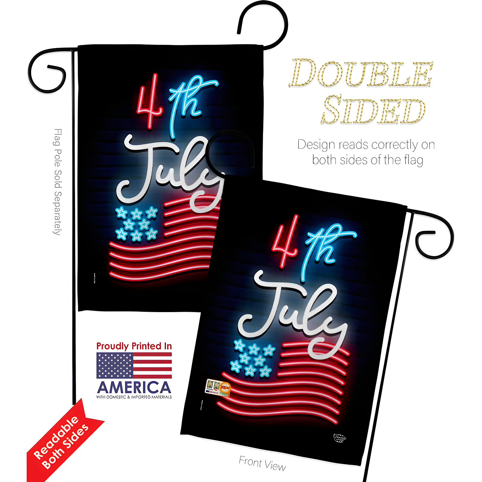 Double Sided 18.5'' H x 13'' W Polyester Independence Day Garden Flag