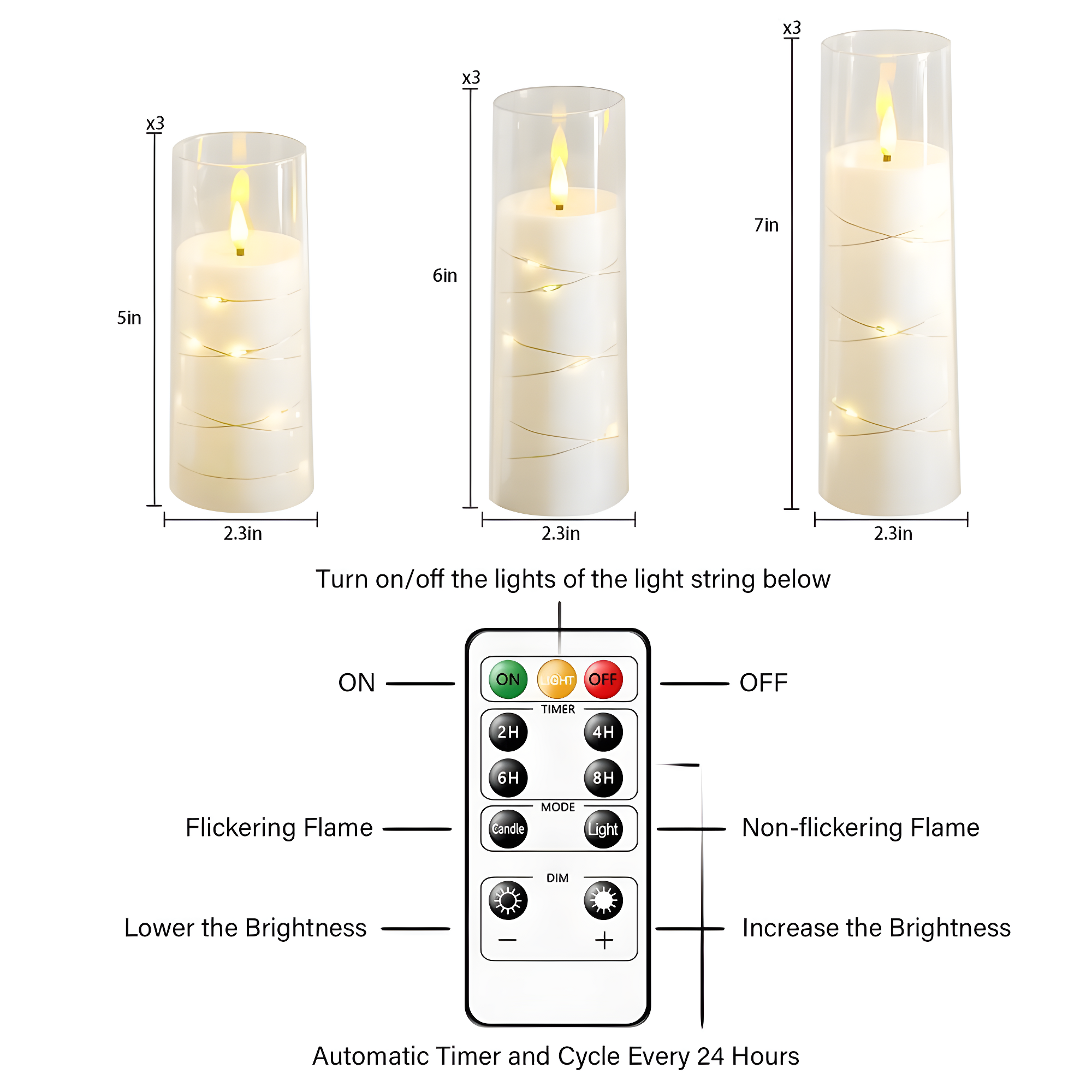 Raycare Flameless LED Candles with Embedded Star String, 9 Pcs Battery Operated Acrylic Pillar Candles with Timer and Remote, Flickering for Romantic Ambiance and Home Decoration (White)