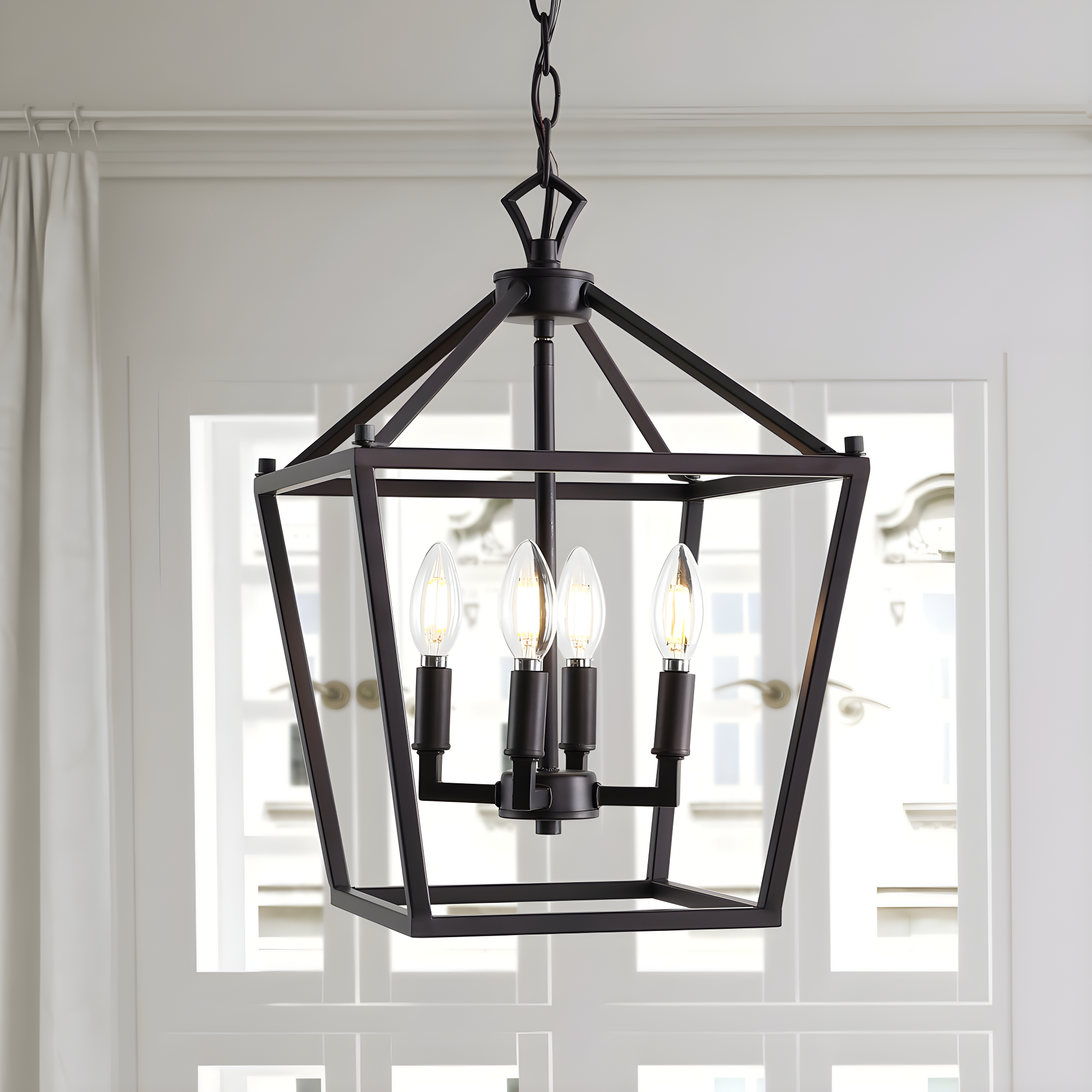 Pagoda 12" 4-Bulb Lantern Metal LED Pendant, Oil Rubbed Bronze