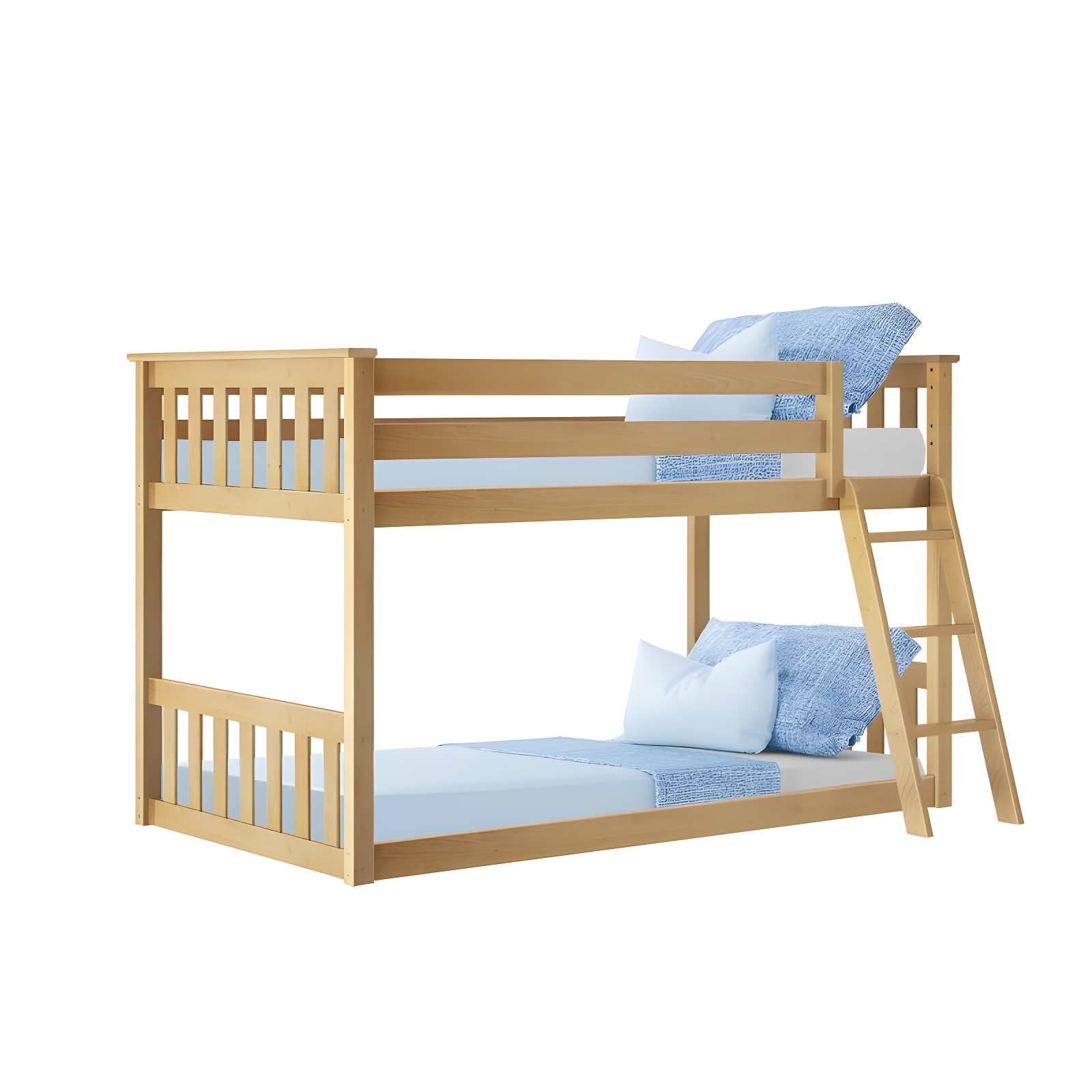 Max & Lily Twin over Twin Bunk Bed for Kids, Solid Wood Low Bunk Beds with Ladder, Natural