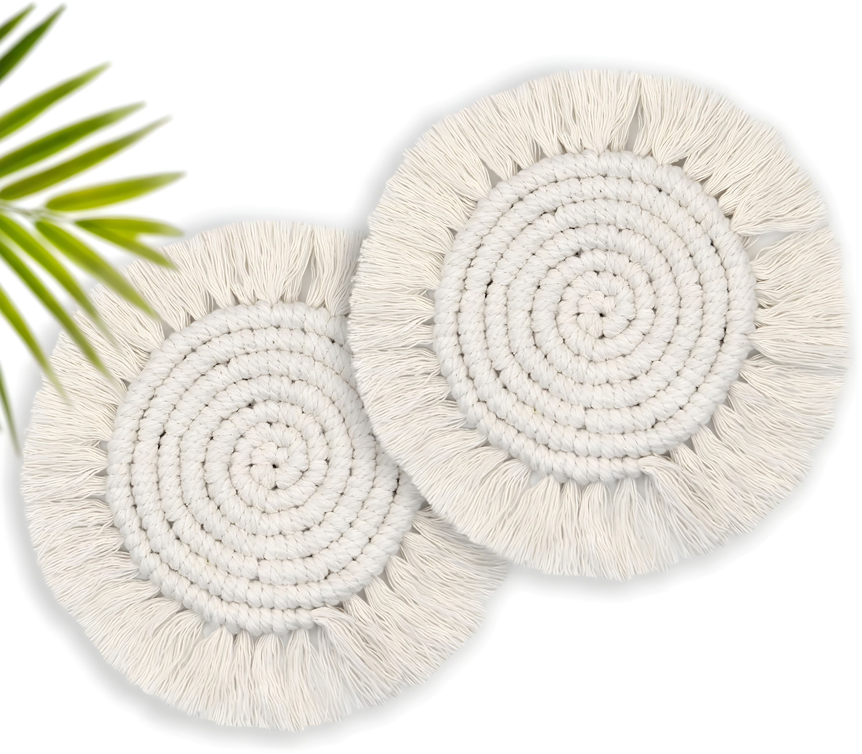 Absorbent Boho Coasters for Drinks - Set of 2 Round Coasters, Beige
