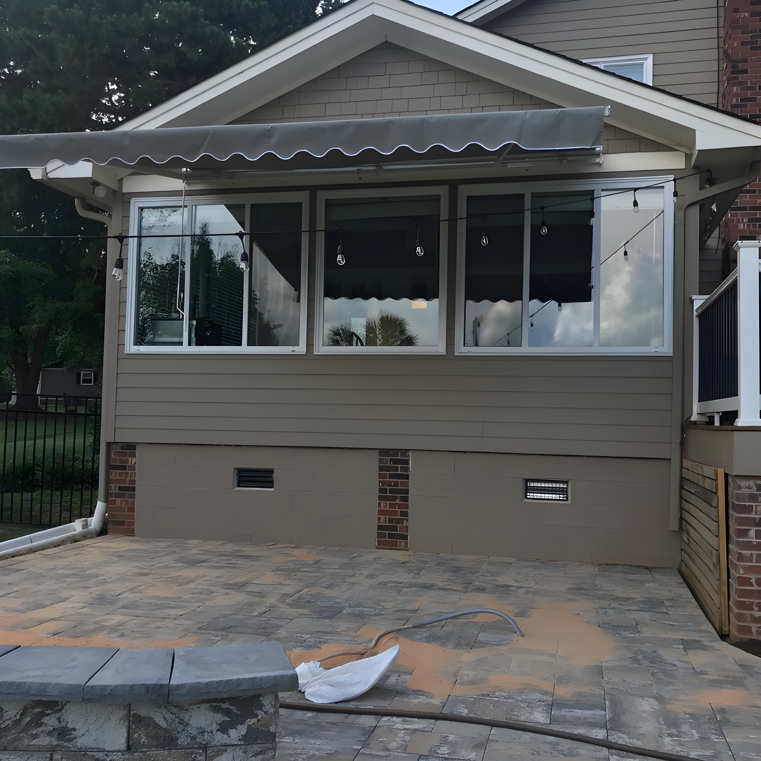 Motorized Retractable White Frame Patio Awning