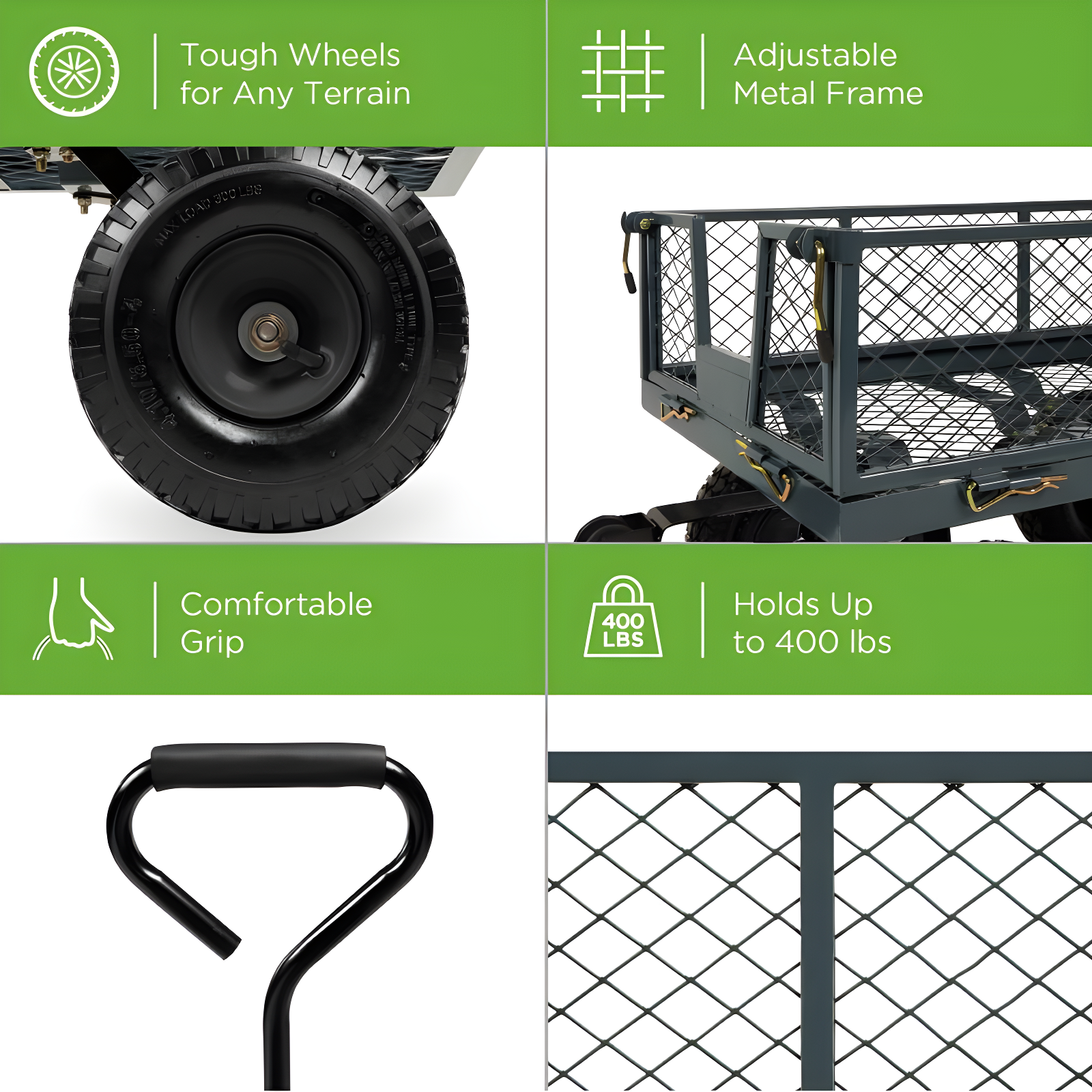 Best Choice Products Heavy-Duty Steel Garden Wagon Lawn Utility Cart w/ 400lb Capacity, Removable Sides, Handle - Gray